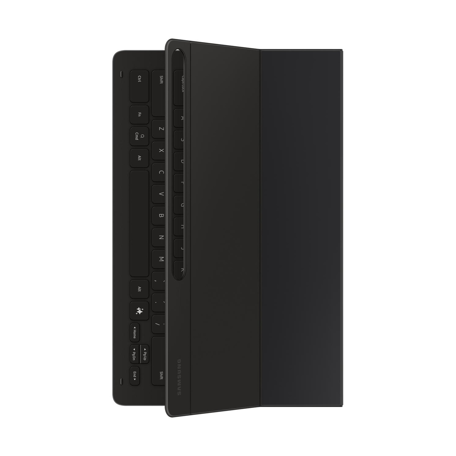 Copritastiera nero per tablet, su sfondo bianco.