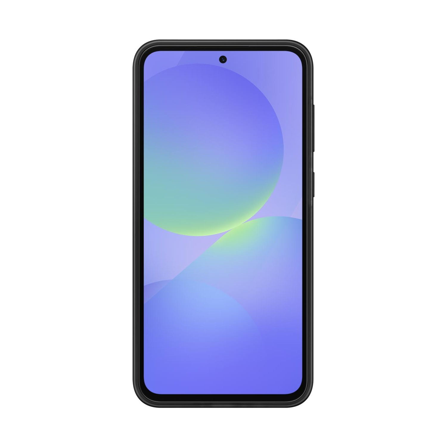 Uno smartphone nero con uno sfondo viola e blu.