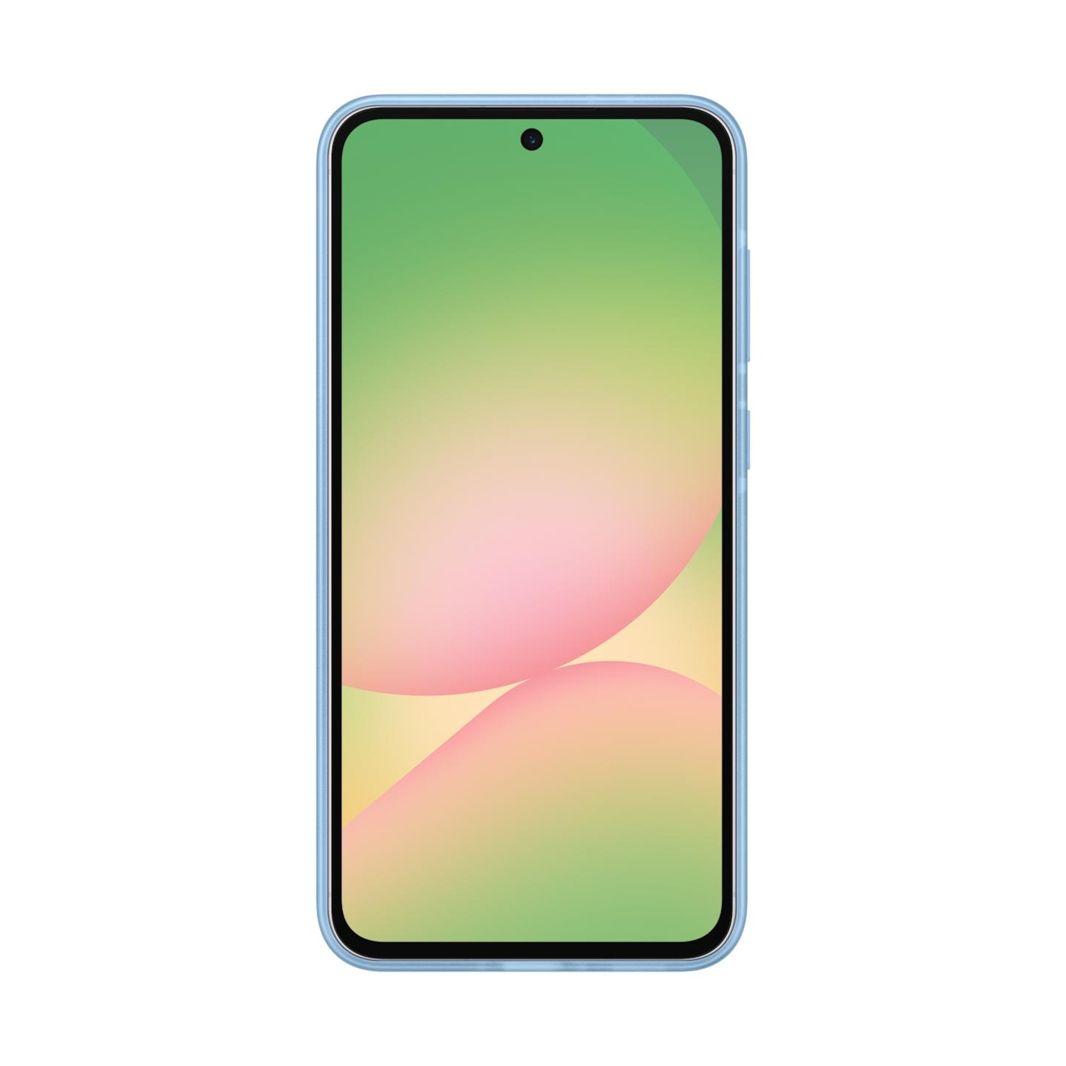Uno smartphone azzurro con uno sfondo a gradiente.
