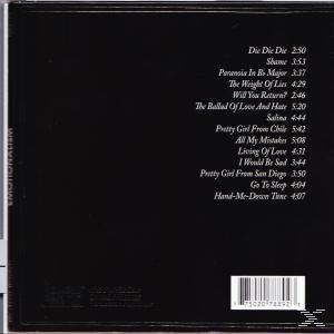 Album-Rückseite mit Titelliste in Weiß auf schwarzem Hintergrund.
