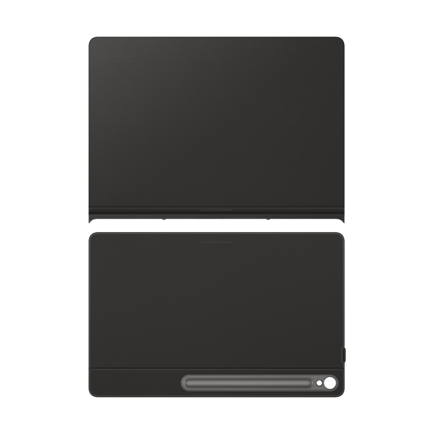 Un tablet nero con tastiera rimovibile e porta penna.
