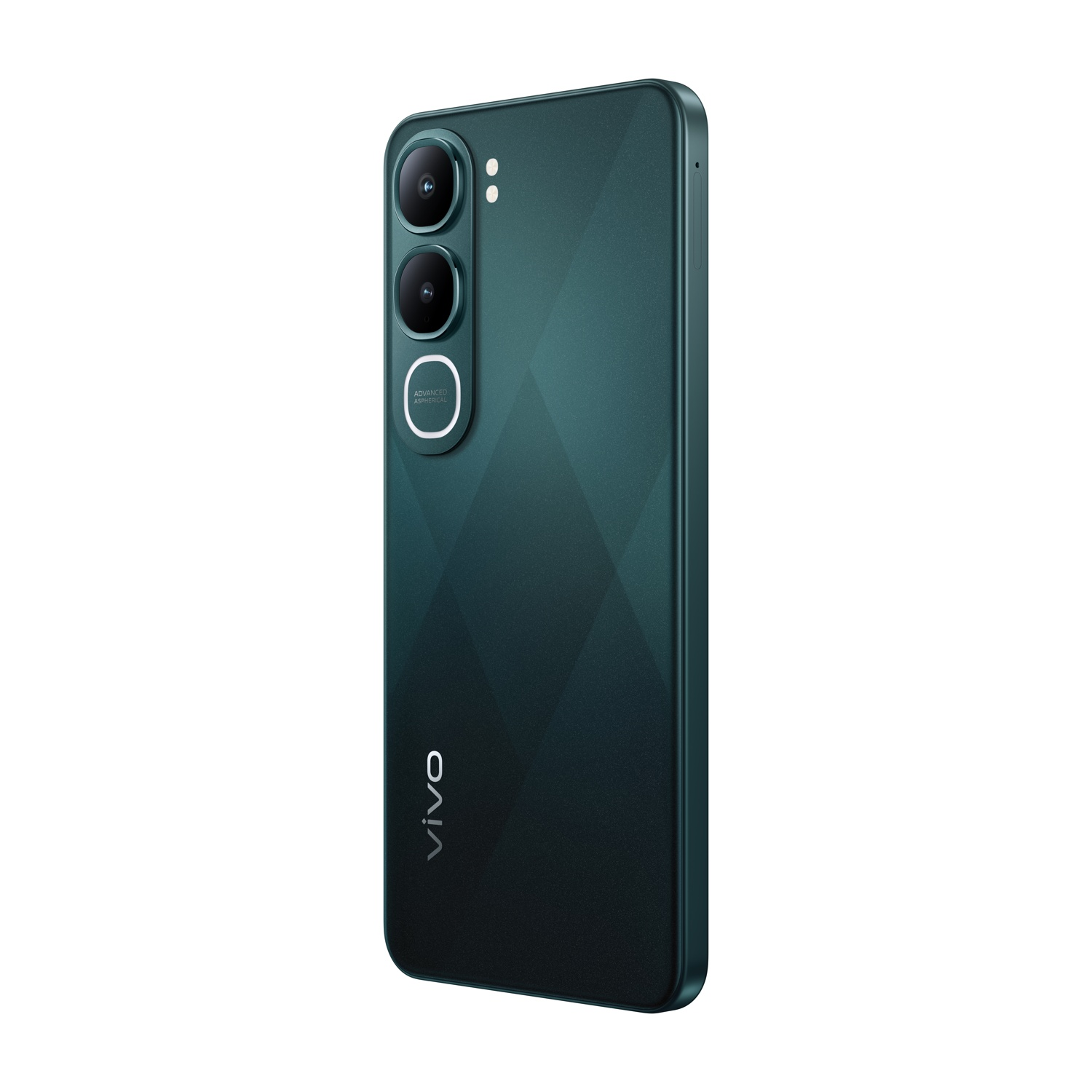 Smartphone verde scuro con tripla fotocamera e logo Vivo.