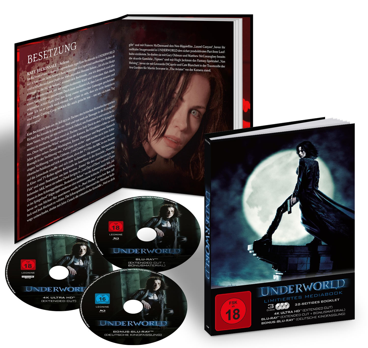 Underworld Mediabook mit Kate Beckinsale als Selene, 3 Discs, Booklet.