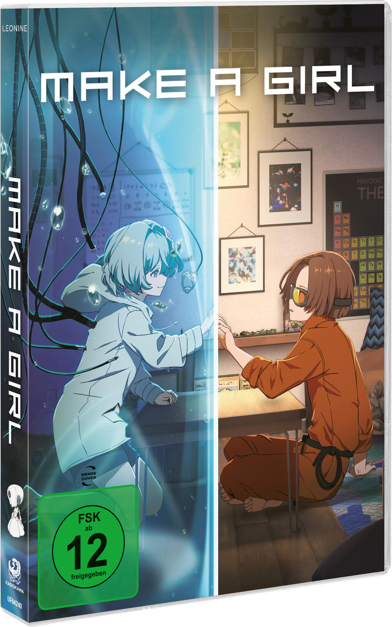 Anime-Cover: Zwei Mädchen berühren sich durch eine Glasscheibe. Eines in einem Labor, das andere in einem Zimmer.