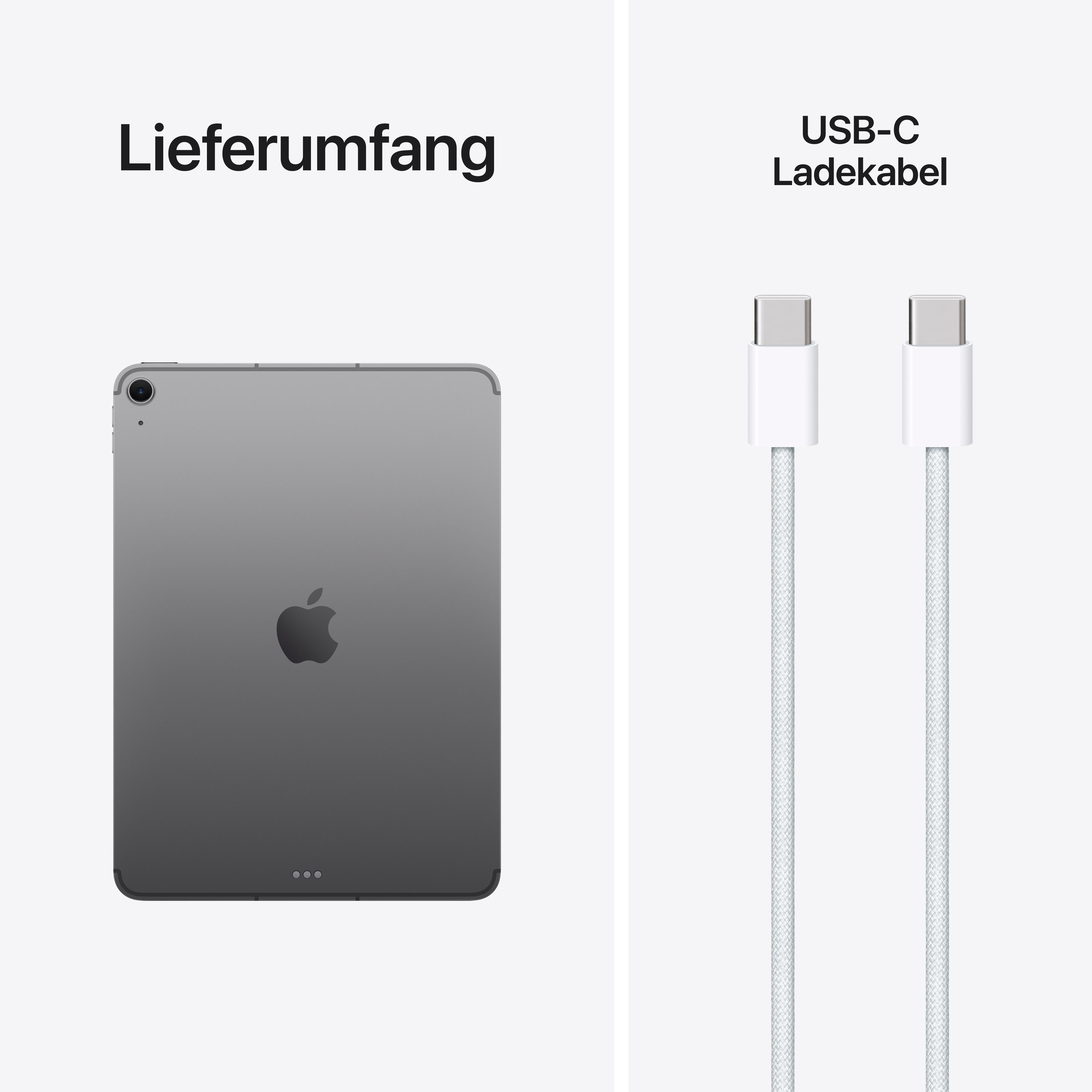 Ein graues Tablet mit zwei weißen USB-C-Ladekabeln.