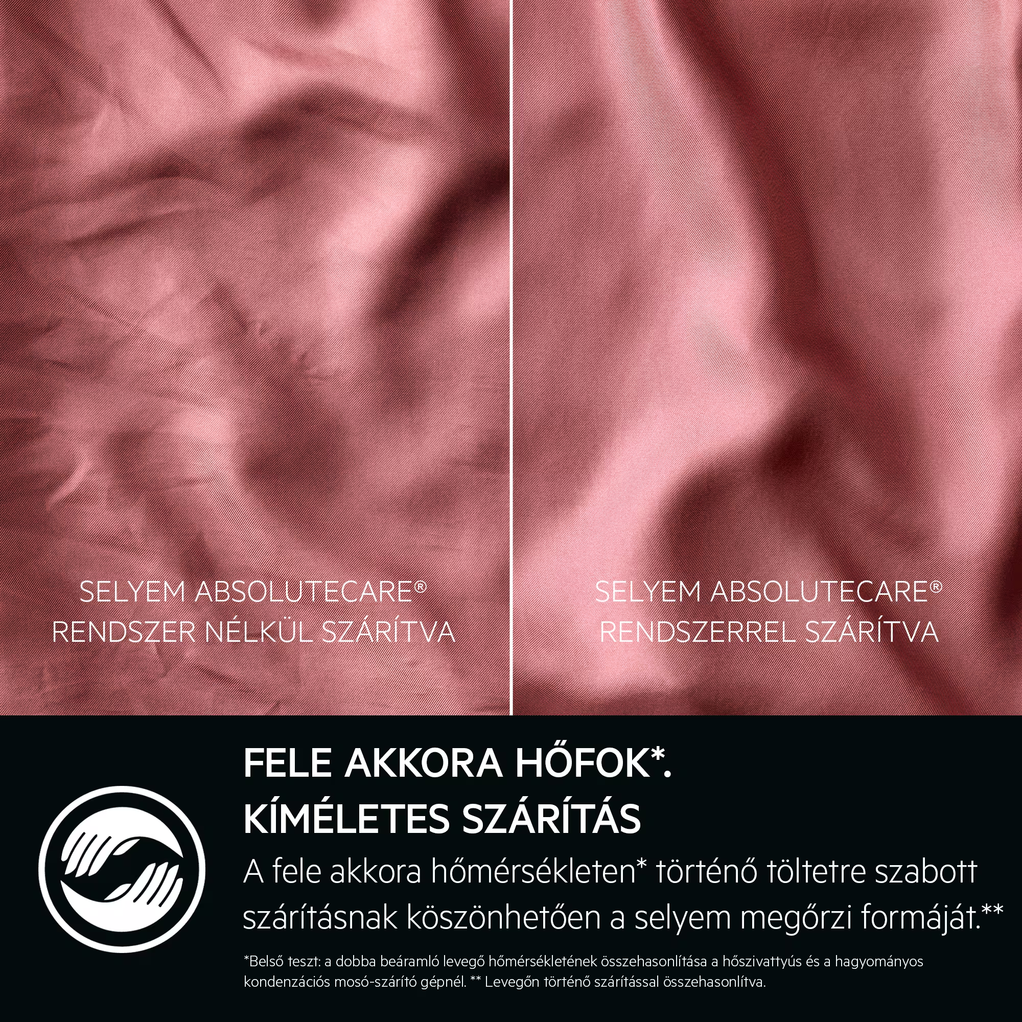 Két anyagminta: bal oldalon rendszer nélkül, jobb oldalon rendszerrel. Mindkettő rózsaszín.