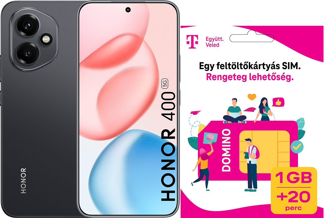 HONOR 400 SMART 5G DS 4/128 GB DualSIM Fekete Kártyafüggetlen Okostelefon + Telekom Domino SIM