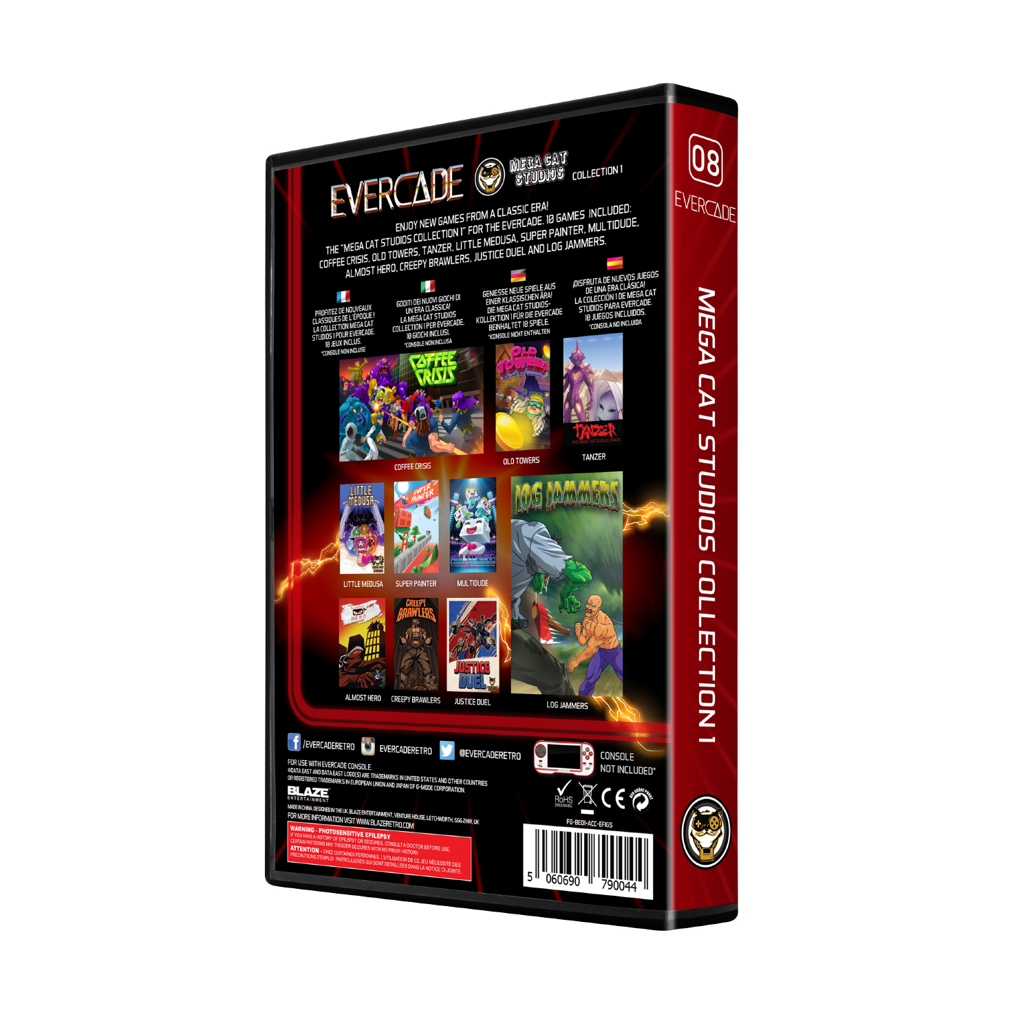 Funda Evercade Mega Cat Studios Collection 1 con collages de portadas y texto.