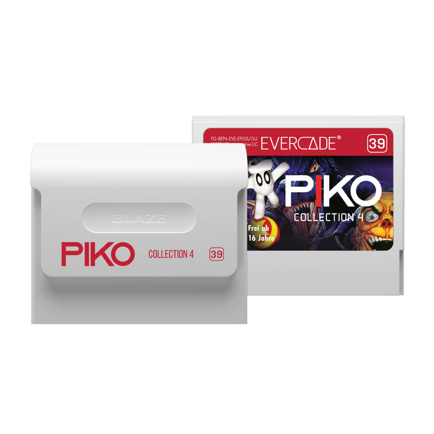 Dos cartuchos de juego Evercade, uno blanco con 