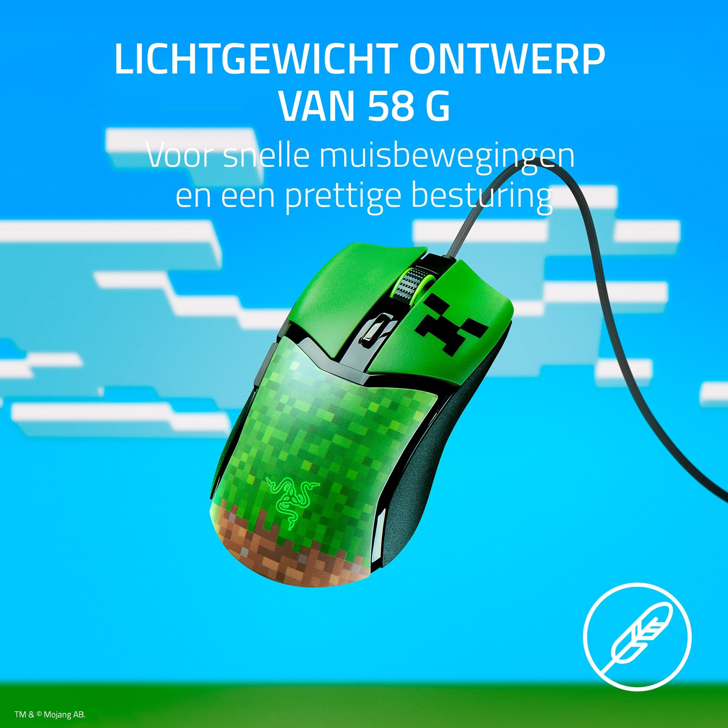 Green Minecraft-themed gaming mouse, lightweight and precise.
