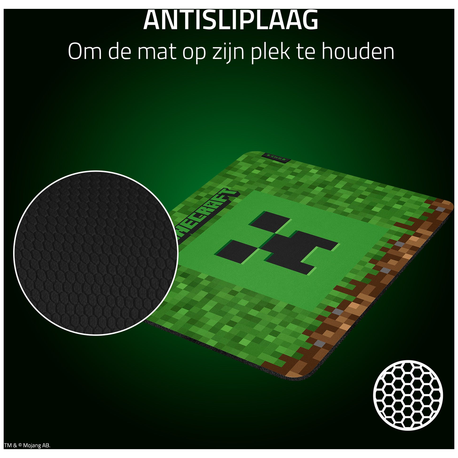 Minecraft-themed mousepad featuring grass design and anti-slip detail.