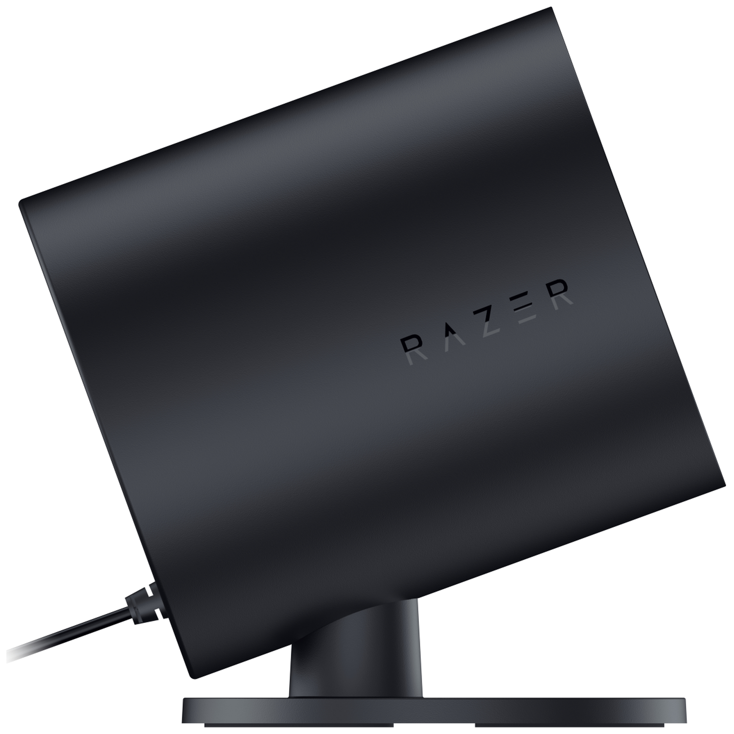 Zwarte Razer-standaard met logo, op witte achtergrond.