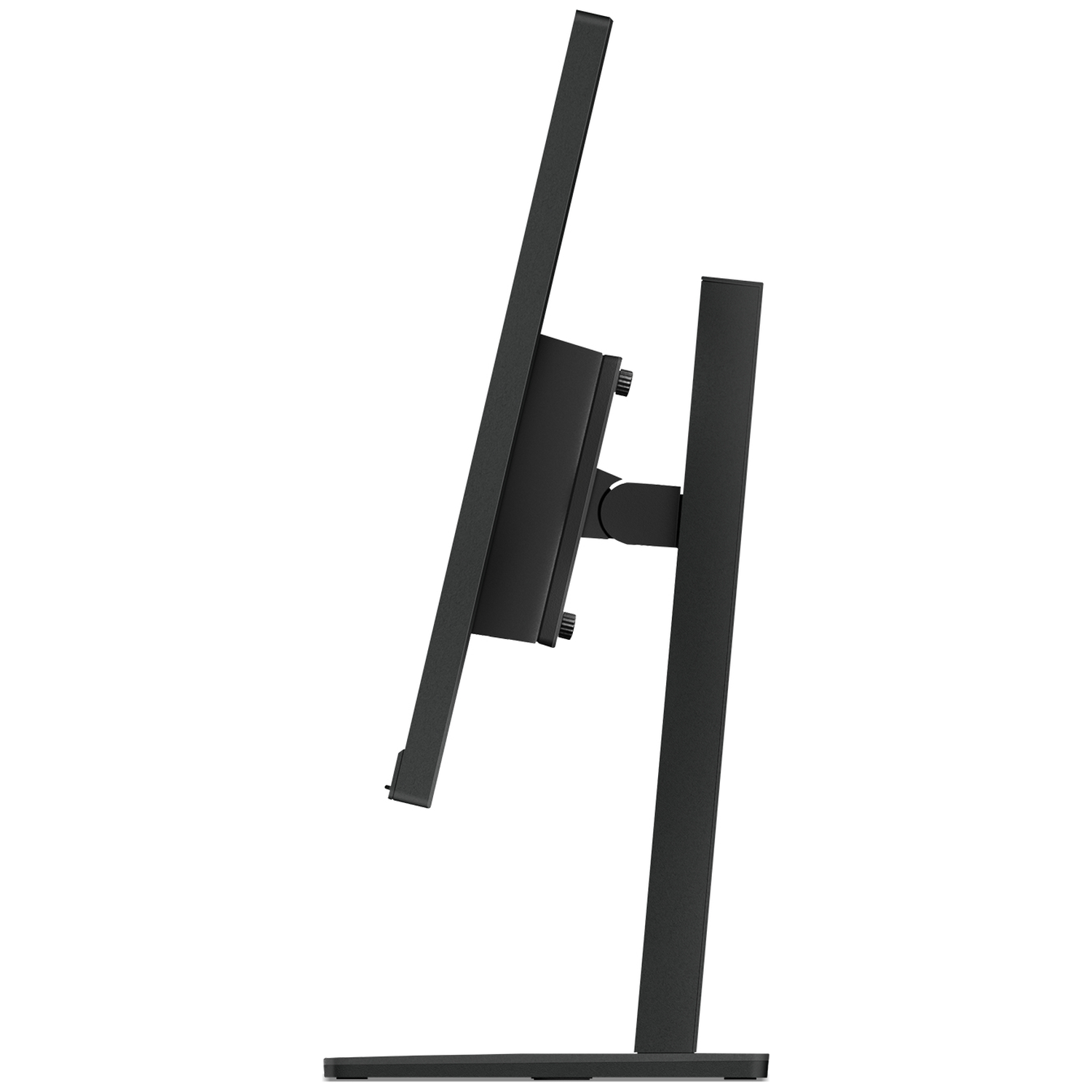 Black computer monitor from the side on a white background.