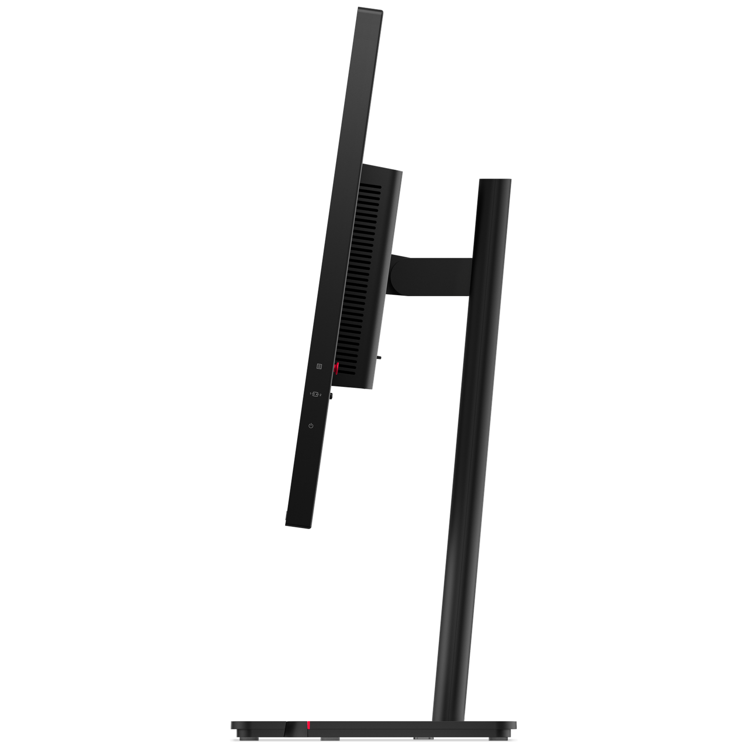 Black monitor seen from the side, with stand and controls.