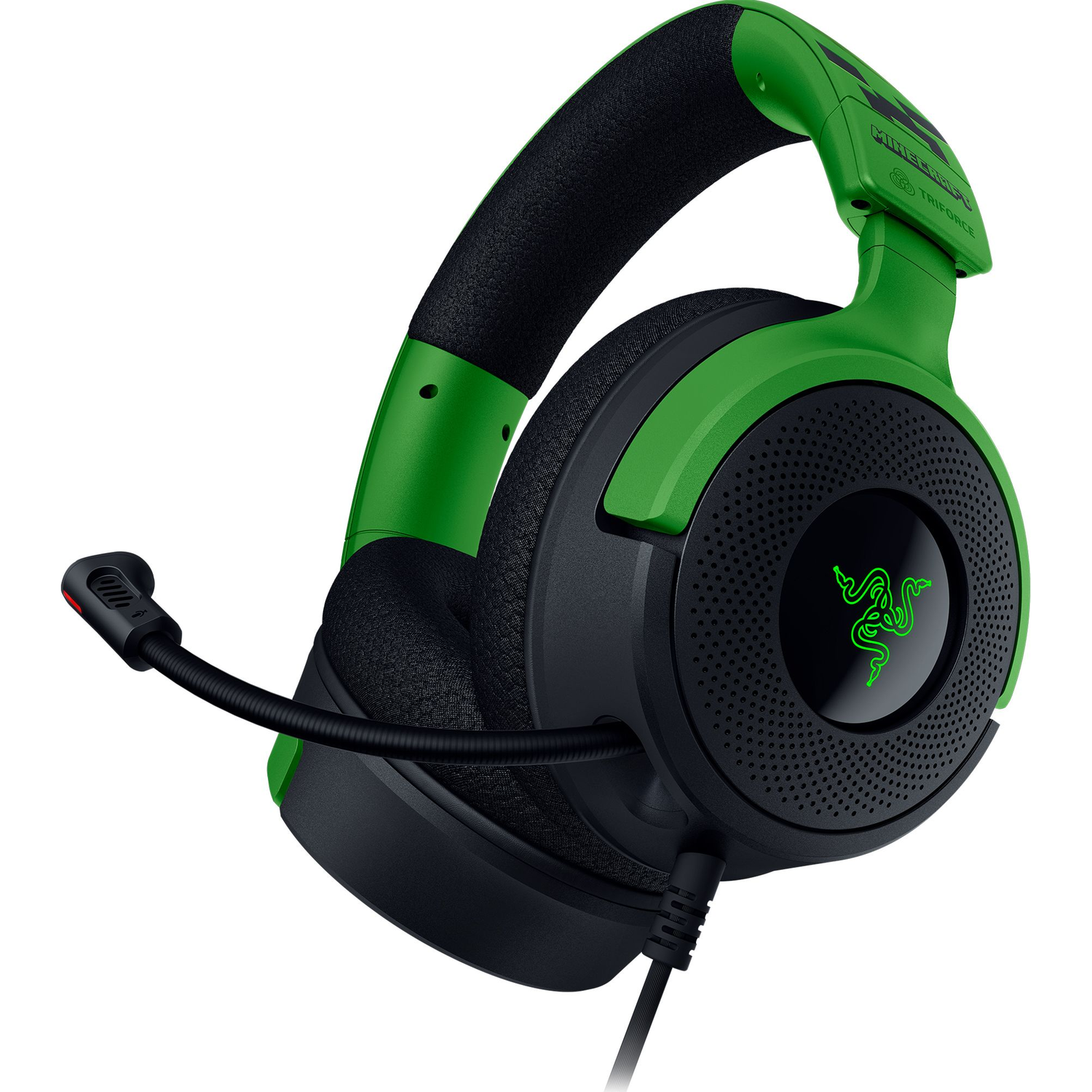 Green gaming headset with microphone and Razer logo.