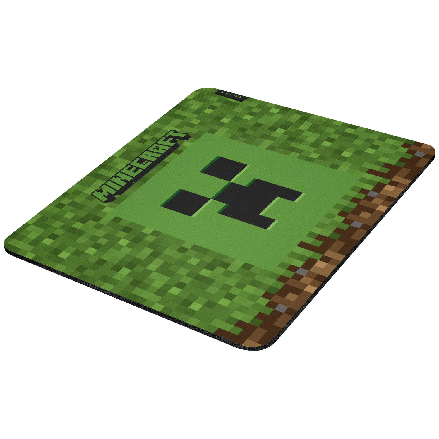 Tapis de souris Minecraft avec visage de Creeper sur bloc d'herbe.