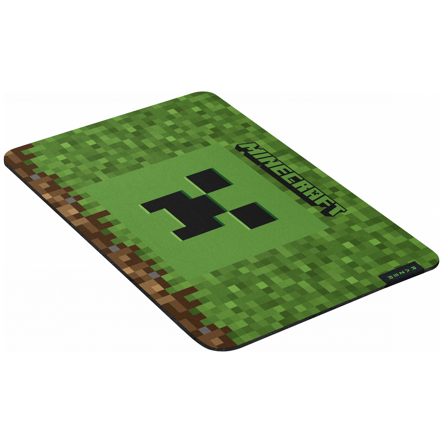 Tapis de souris Minecraft avec visage de Creeper sur fond d'herbe pixelisée.