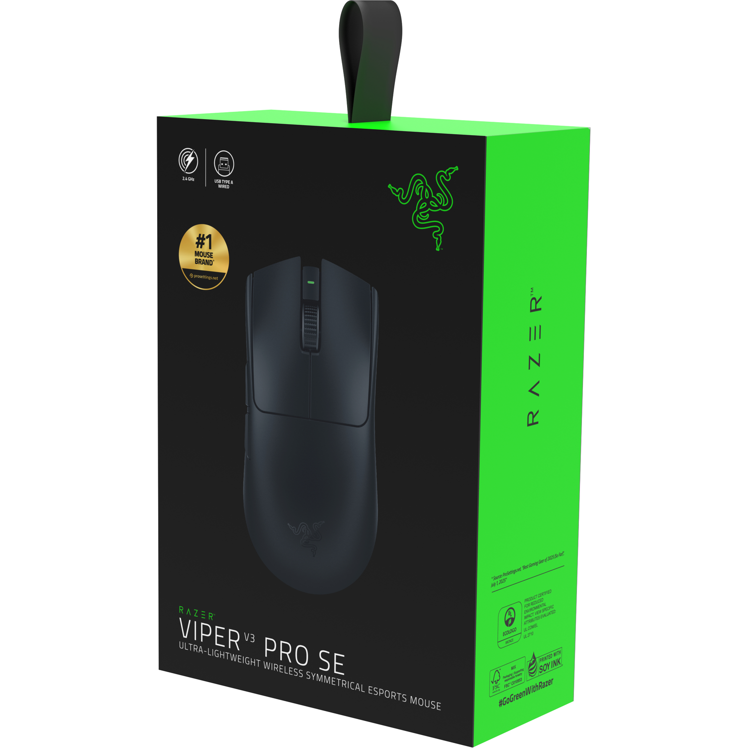 Razer Viper V3 Pro SE gaming muis doos met muisafbeelding en logo's.