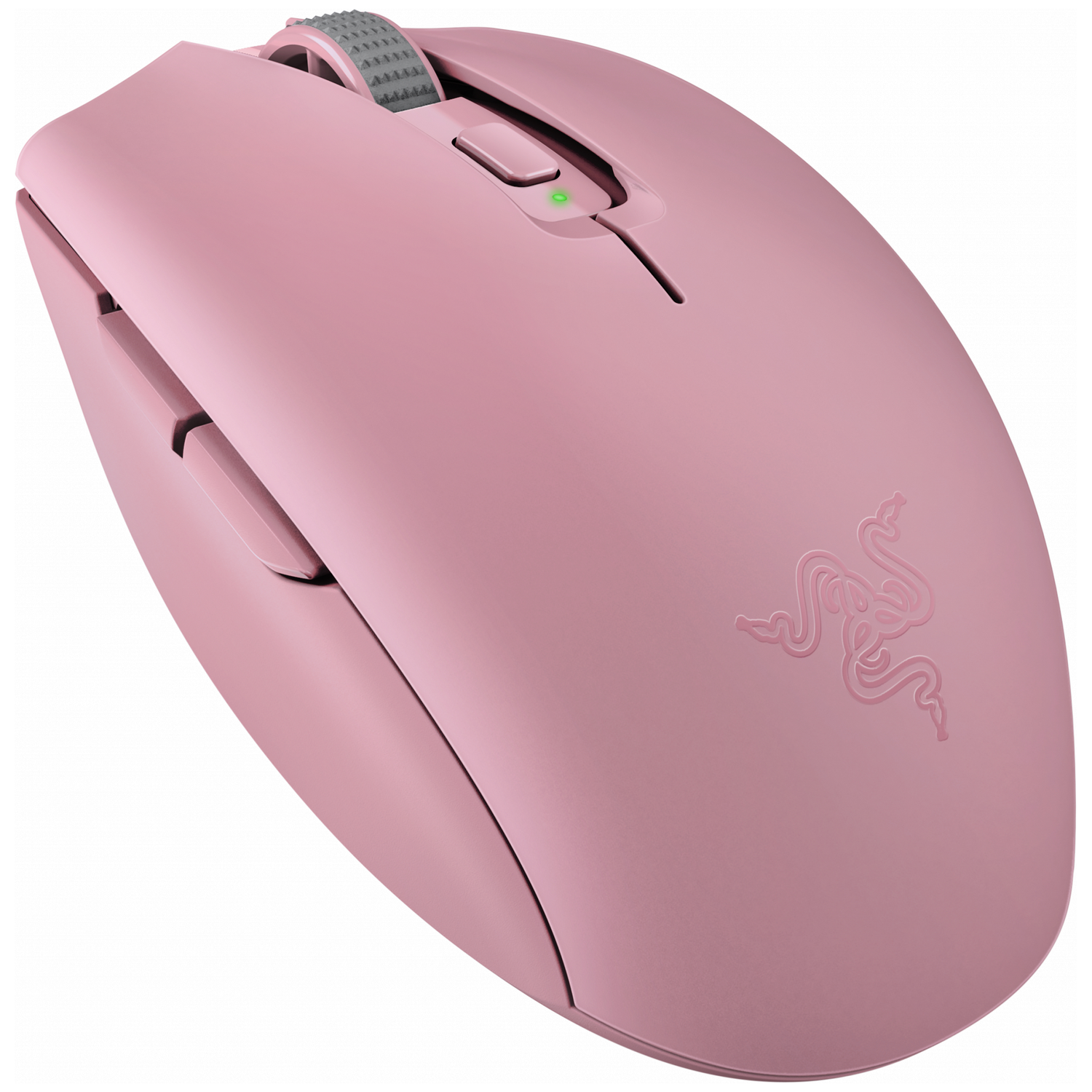 Een roze draadloze muis met een Razer-logo erop.
