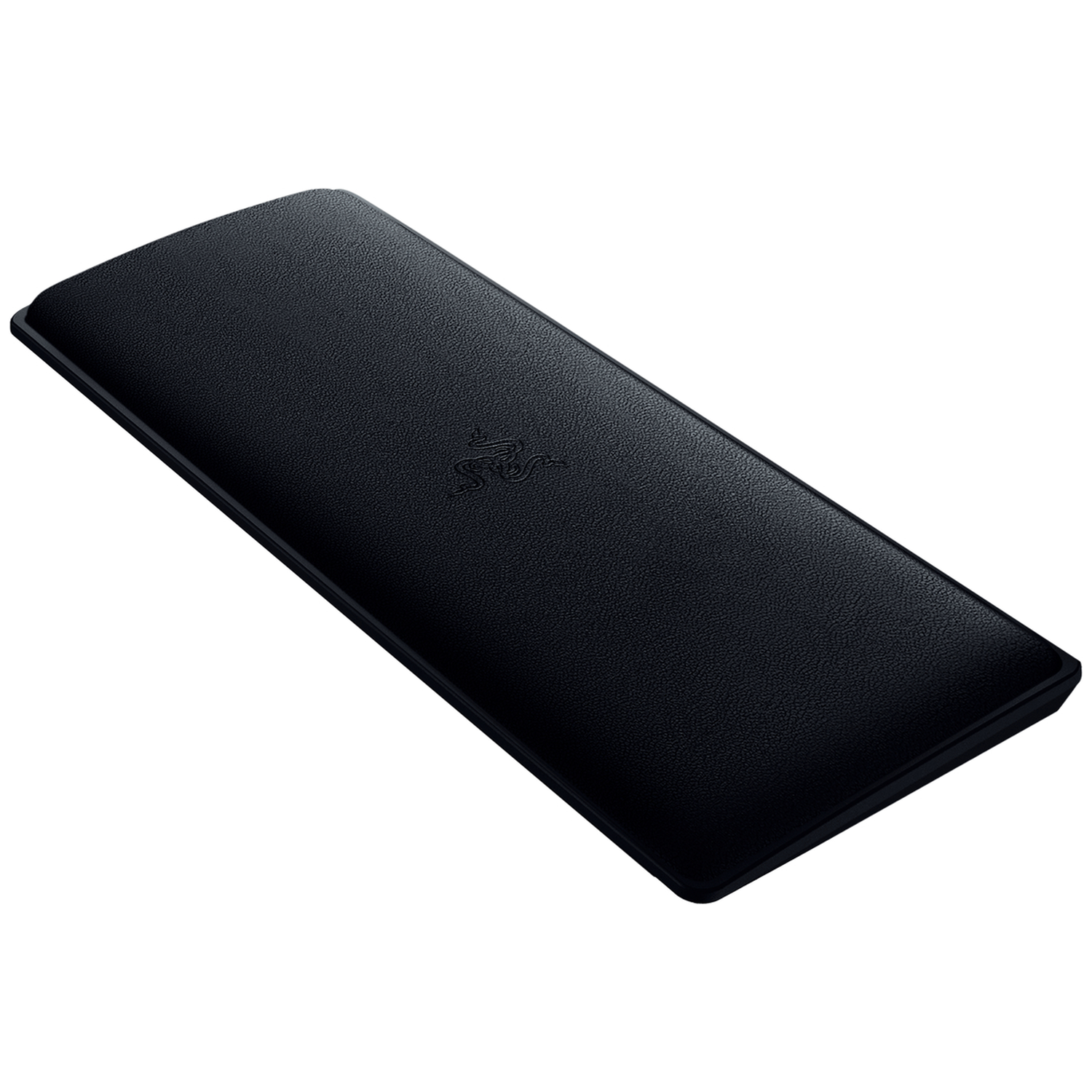 Un objet rectangulaire noir avec logo en relief, sur fond blanc.
