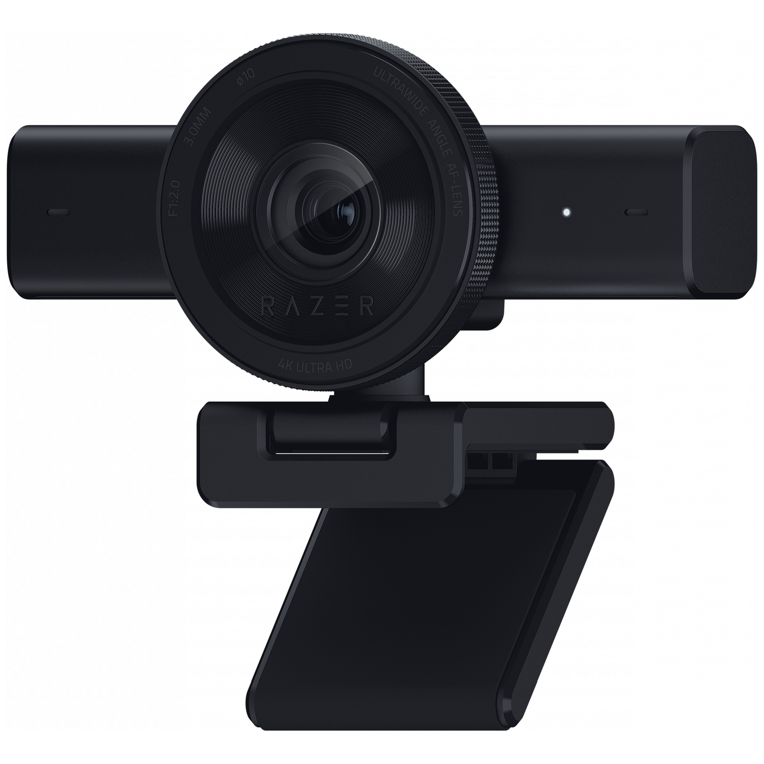 Black Razer webcam with 4K Ultra HD resolution and ultrawide angle lens.