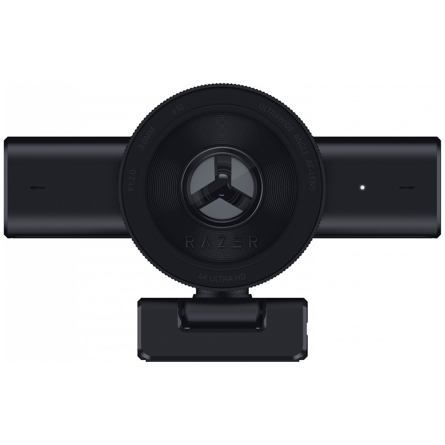 Black Razer webcam with ultrawide angle lens and 4K Ultra HD resolution.