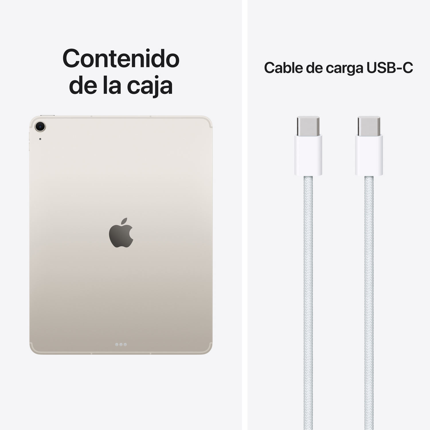 Una tableta dorada y dos cables de carga USB-C blancos.