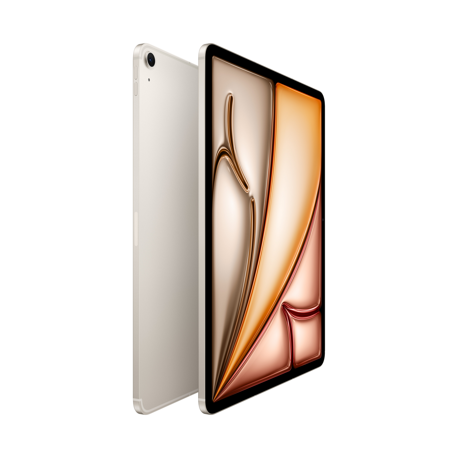 Una tableta plateada está de pie, con una segunda tableta delante que muestra una pantalla naranja y dorada.