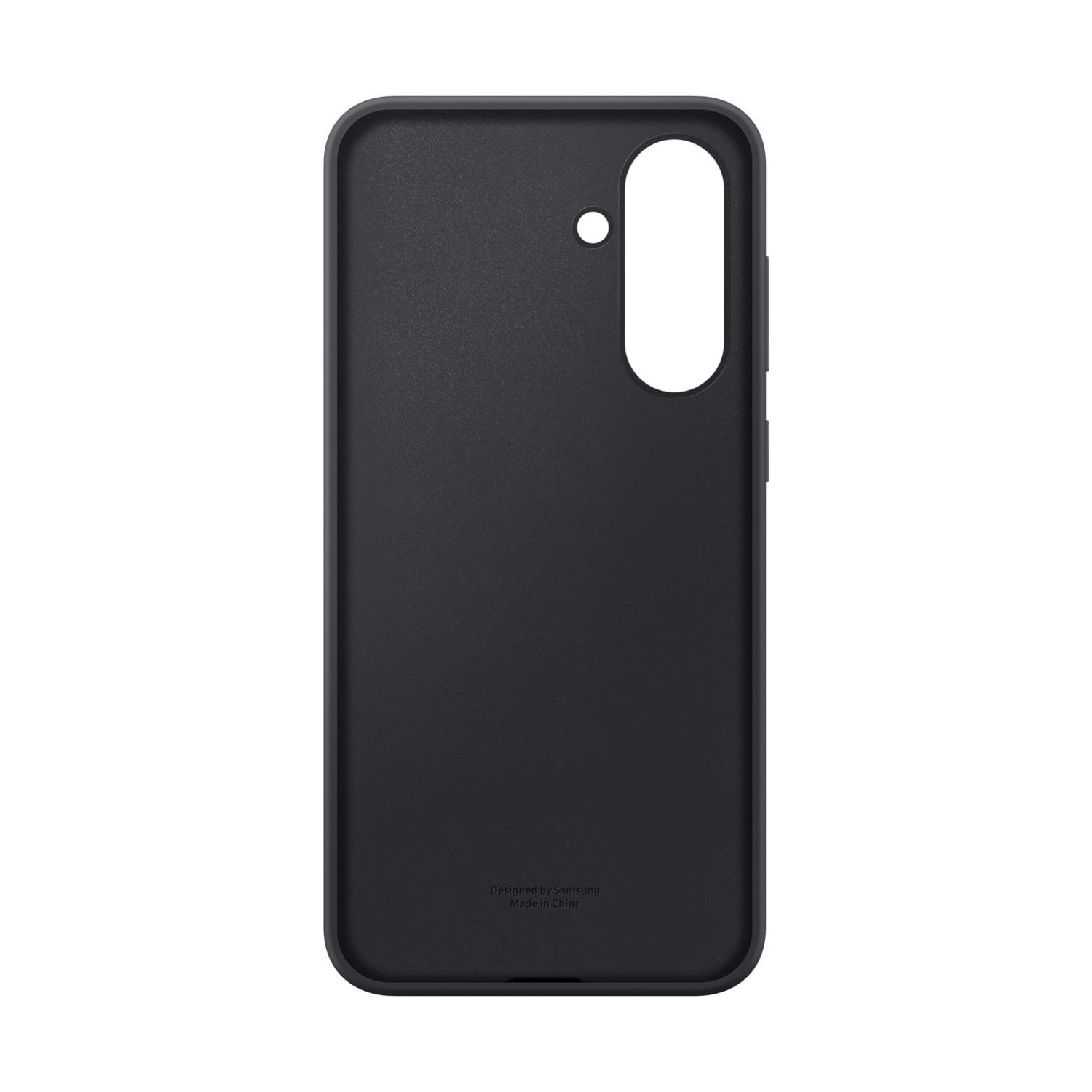 Custodia nera per telefono con ritaglio fotocamera e logo Samsung.