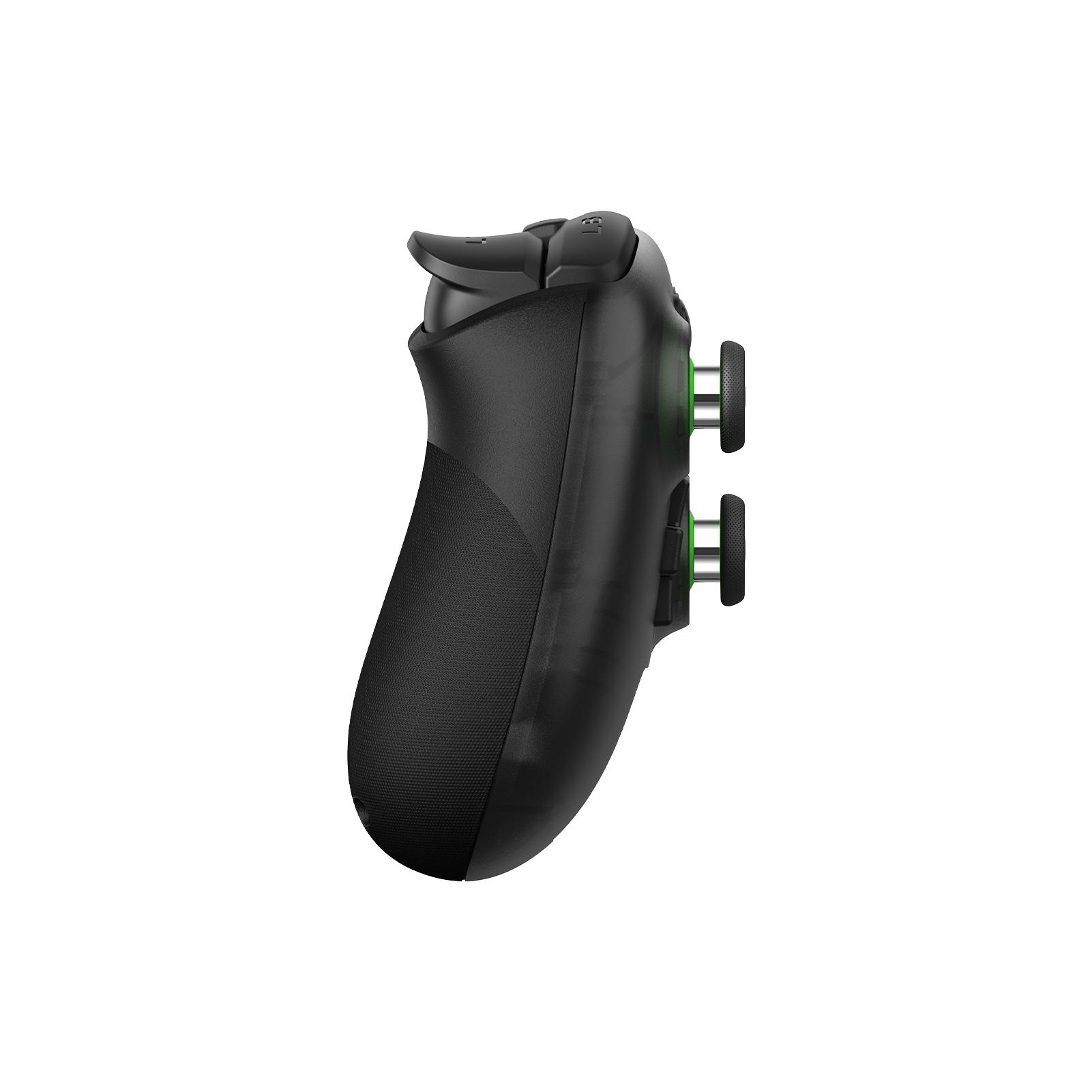 Schwarzer Controller mit zwei grünen Tasten auf der Seite.