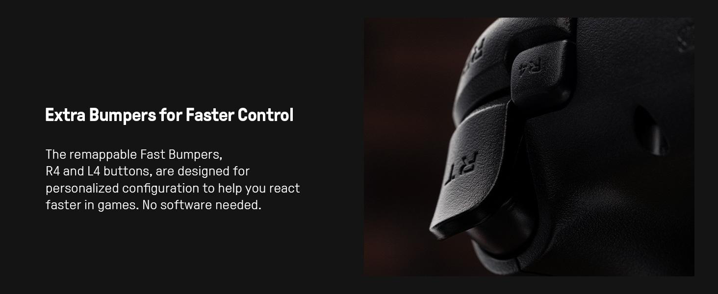 Nahaufnahme eines schwarzen Controllers mit sichtbaren Tasten R4 und L4.