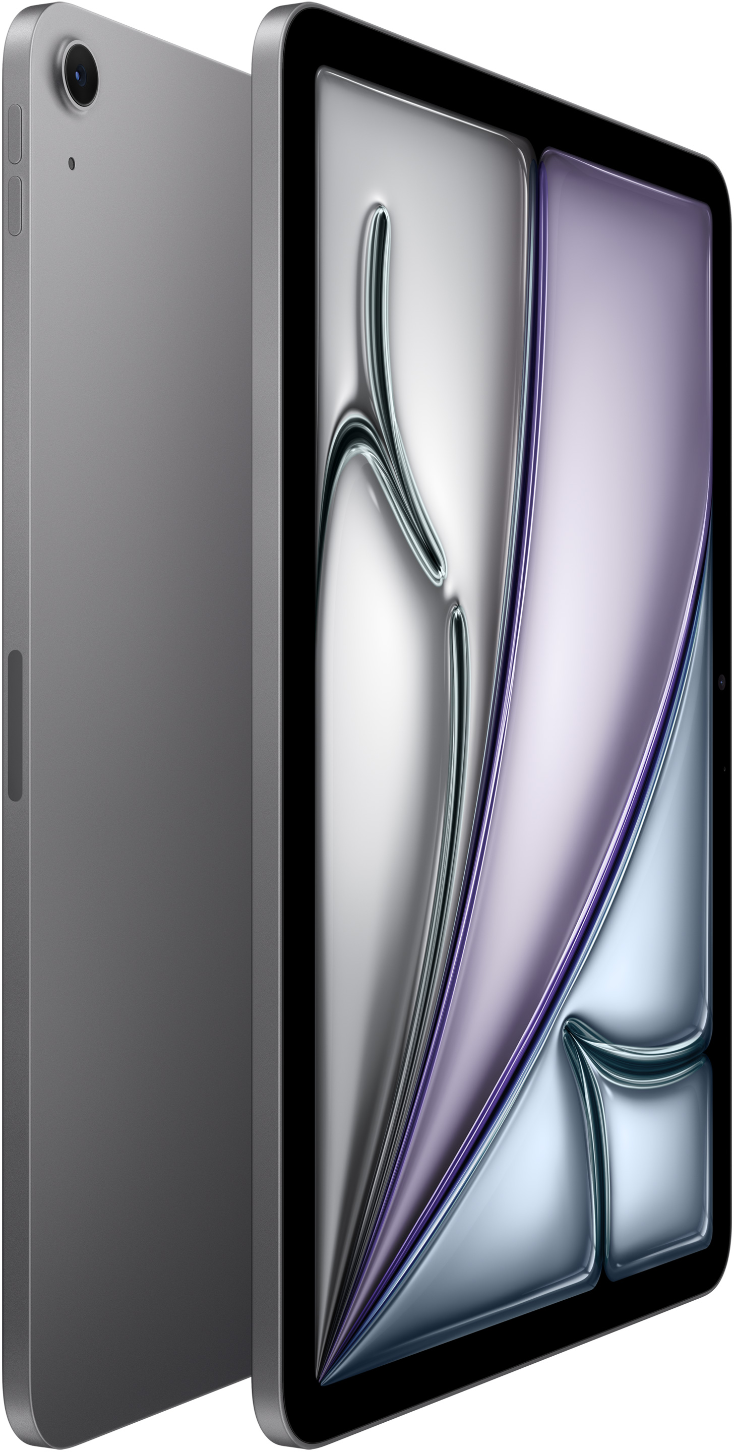 Egy szürke tablet hátul kameramodullal és színes képernyővel.