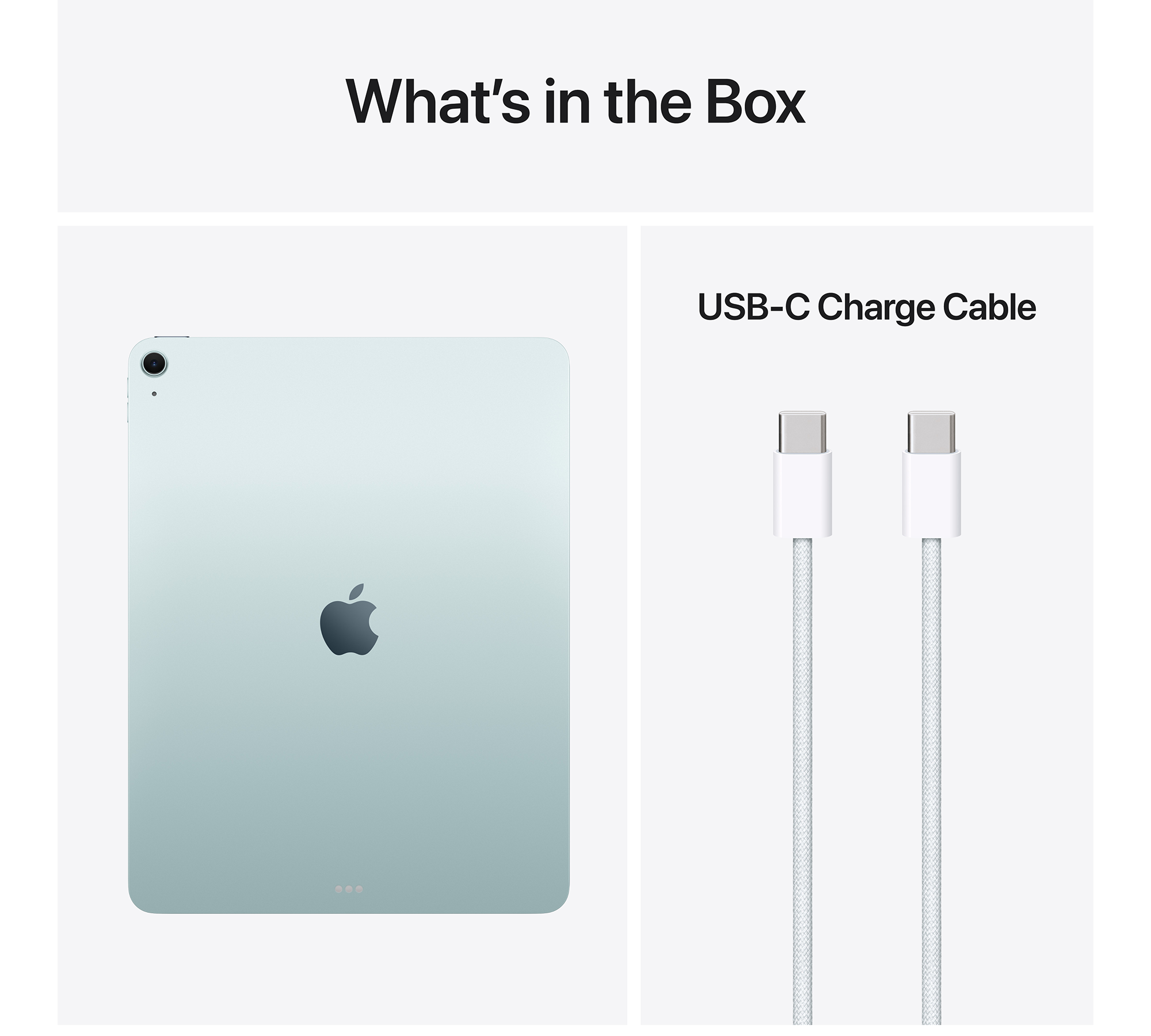 Egy mentazöld iPad Apple logóval és egy fehér USB-C kábel.