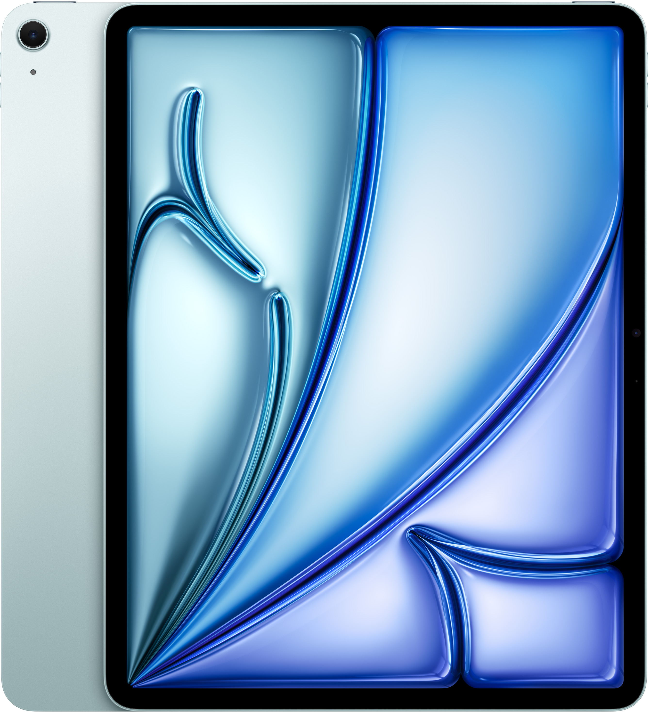 Világoszöld tablet kék absztrakt háttérrel.