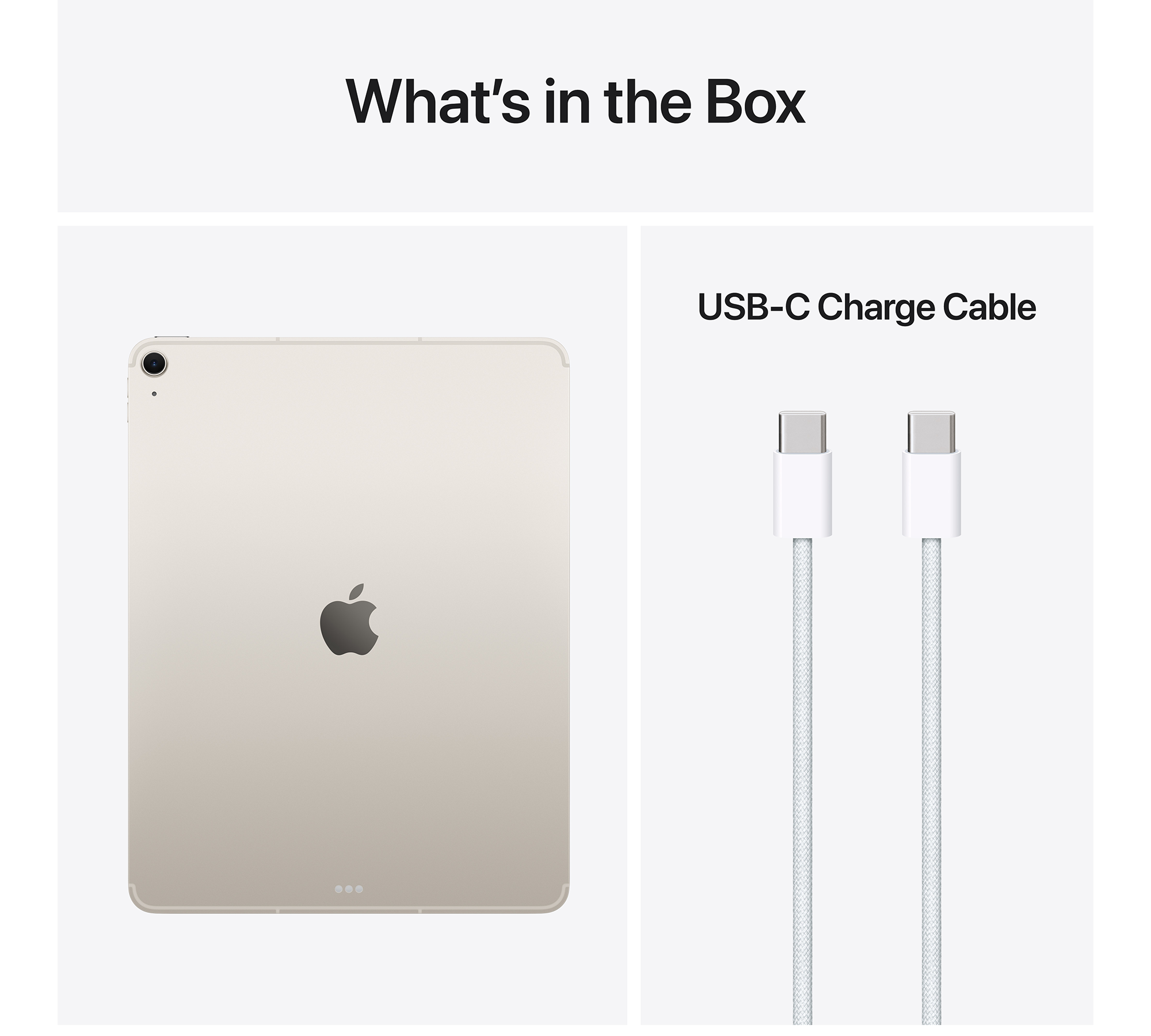 Arany iPad Apple logóval és két fehér USB-C kábellel.