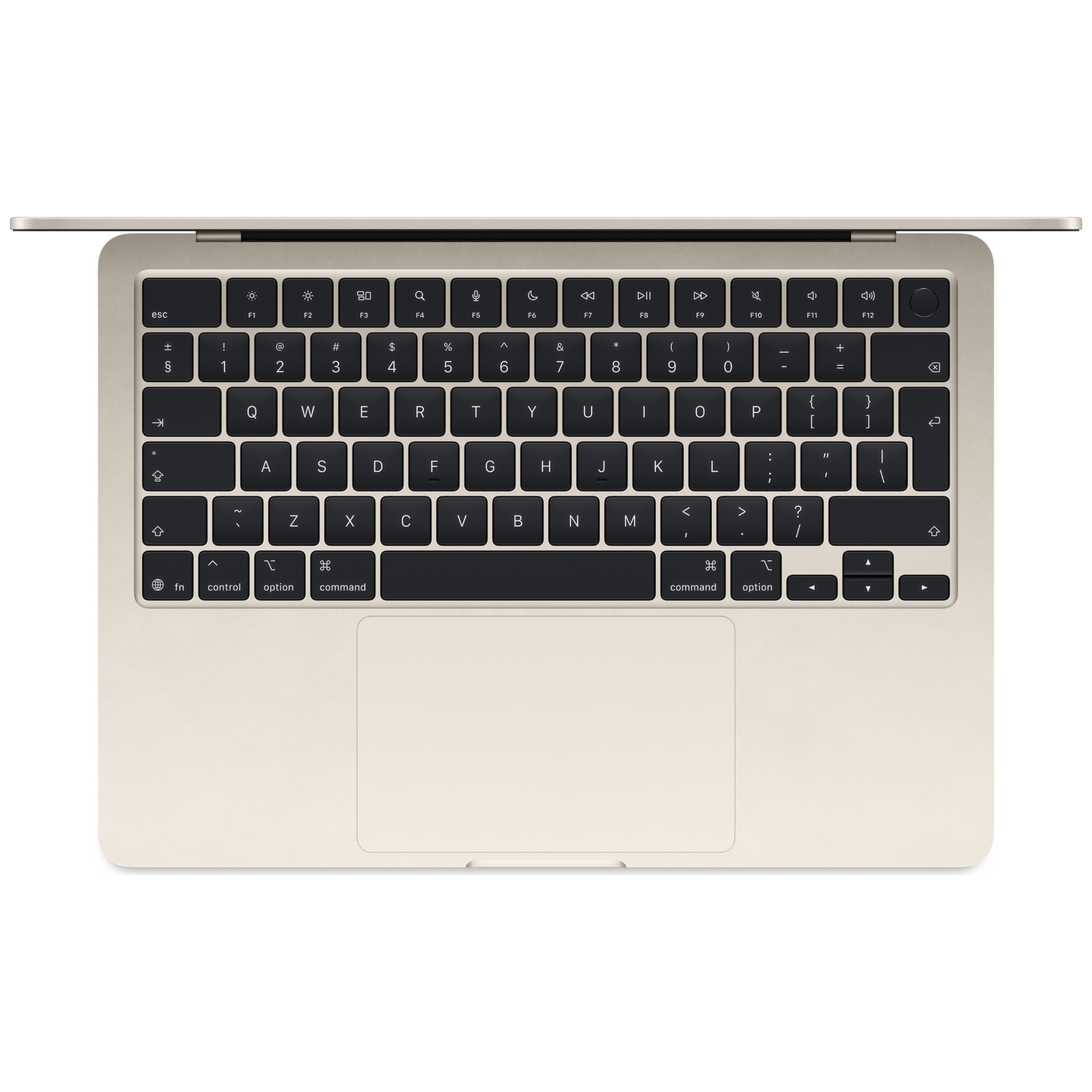 A gold Apple MacBook keyboard with a trackpad. Function keys are at the top.