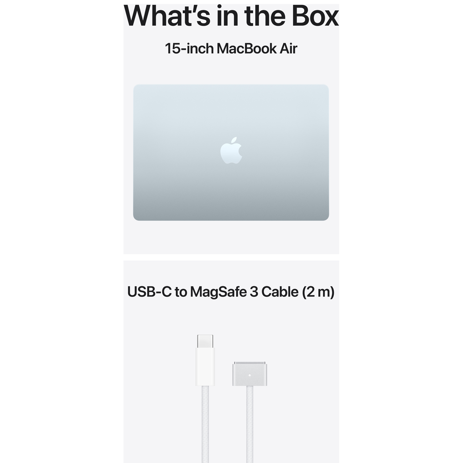A 15-inch MacBook Air and a USB-C to MagSafe 3 Cable (2 m).