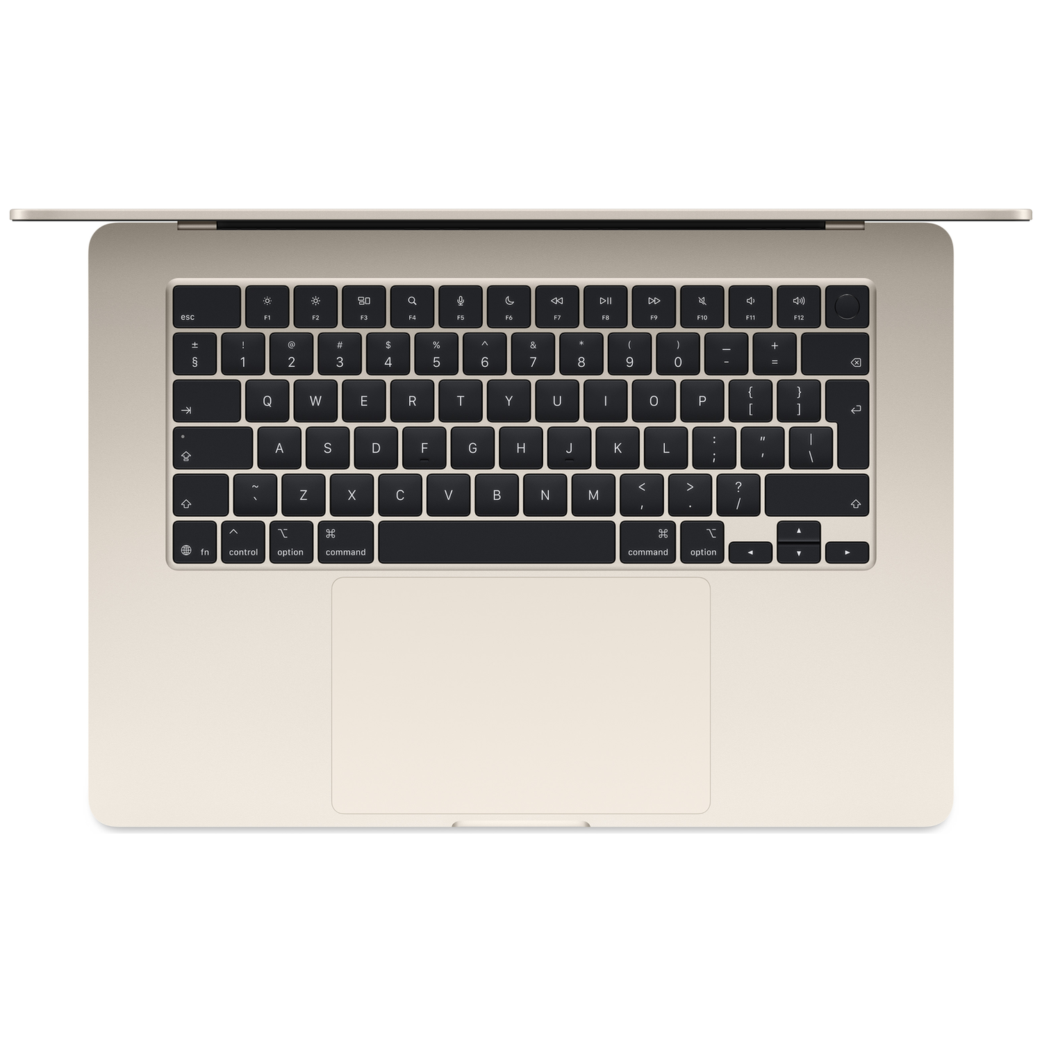A light gold laptop, viewed from above, focusing on the keyboard and trackpad.
