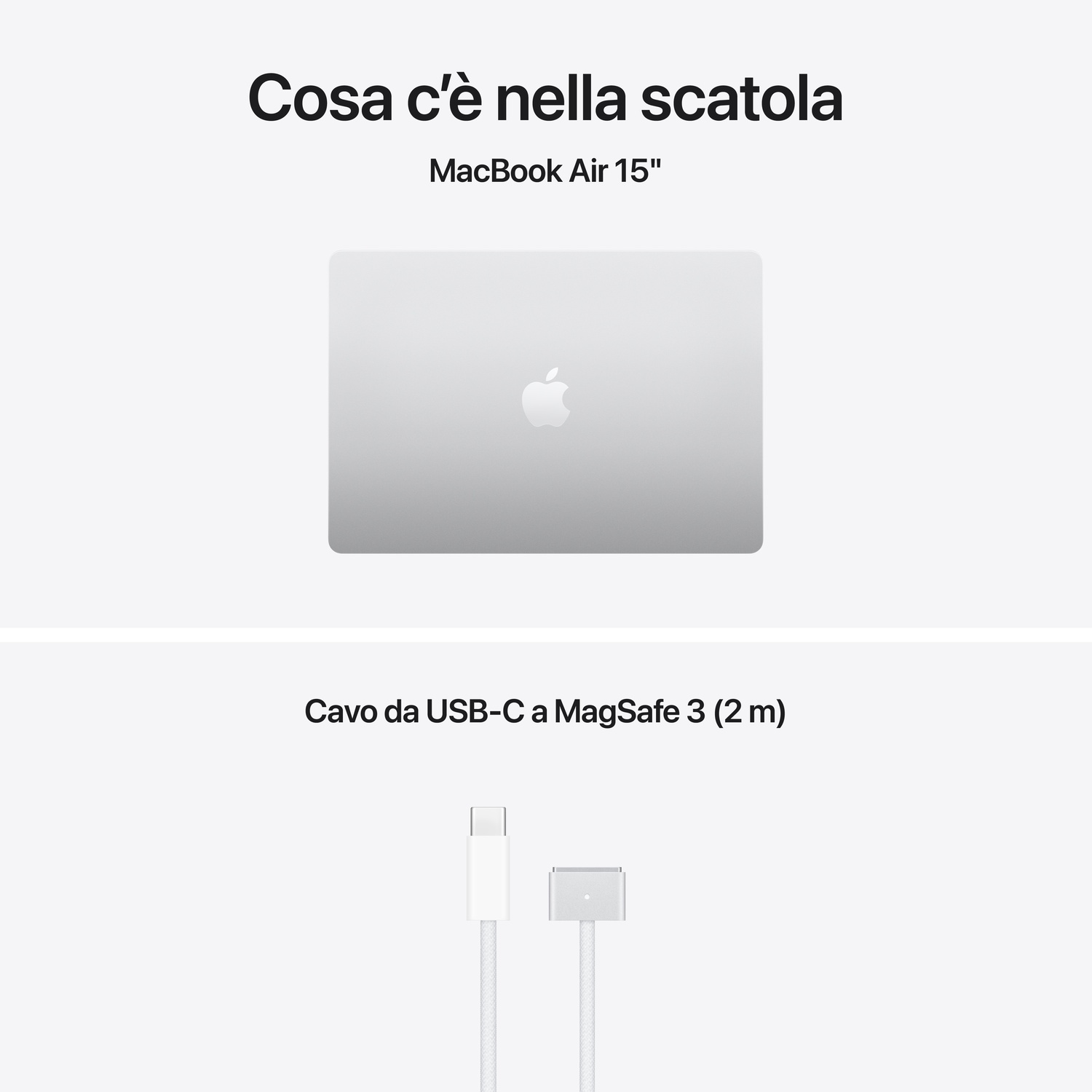 Un MacBook Air 15" e un cavo USB-C a MagSafe 3.