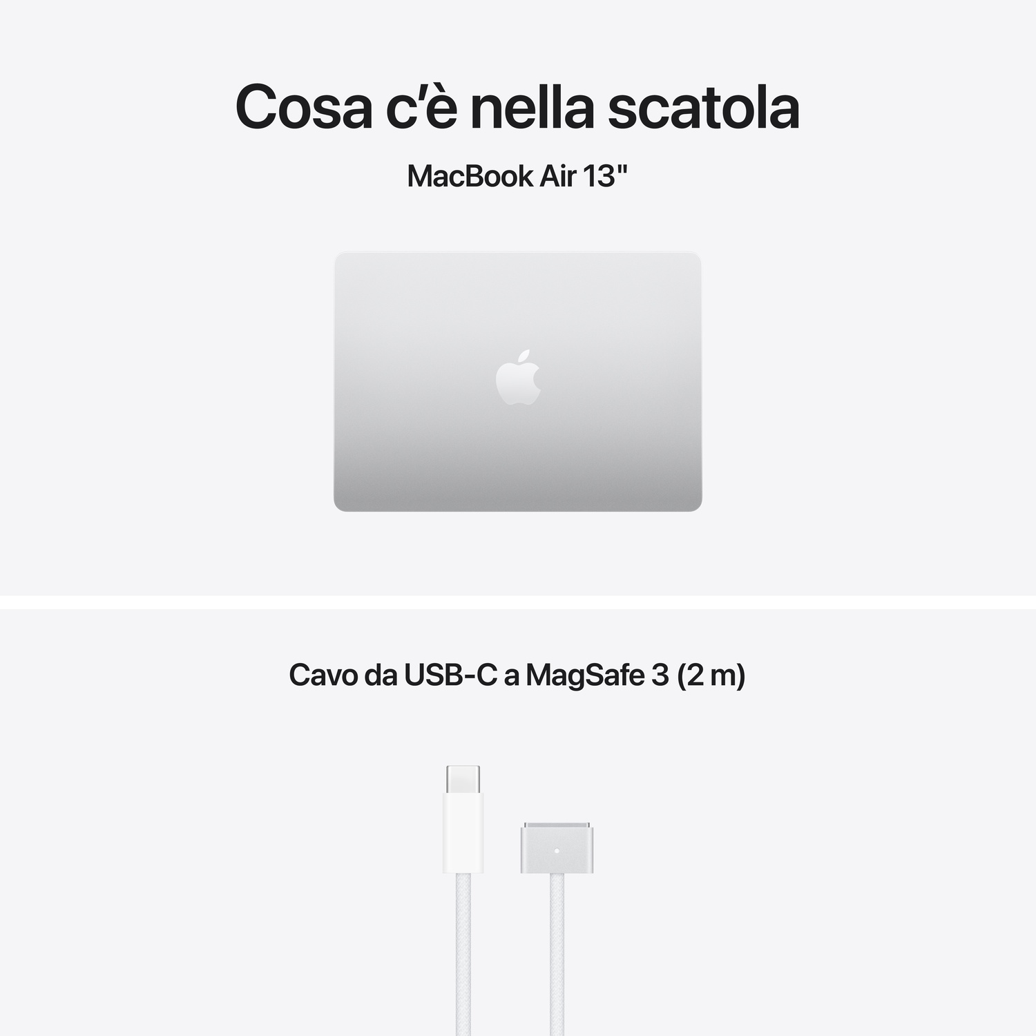Un MacBook Air 13" e un cavo USB-C a MagSafe 3.