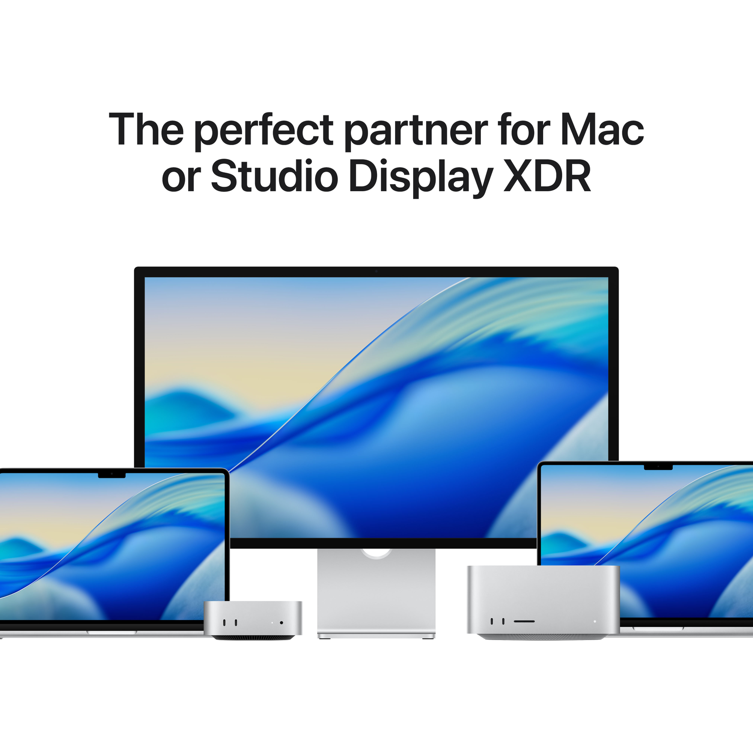 Apple Studio Display XDR avec des MacBooks et des Mac Studio.