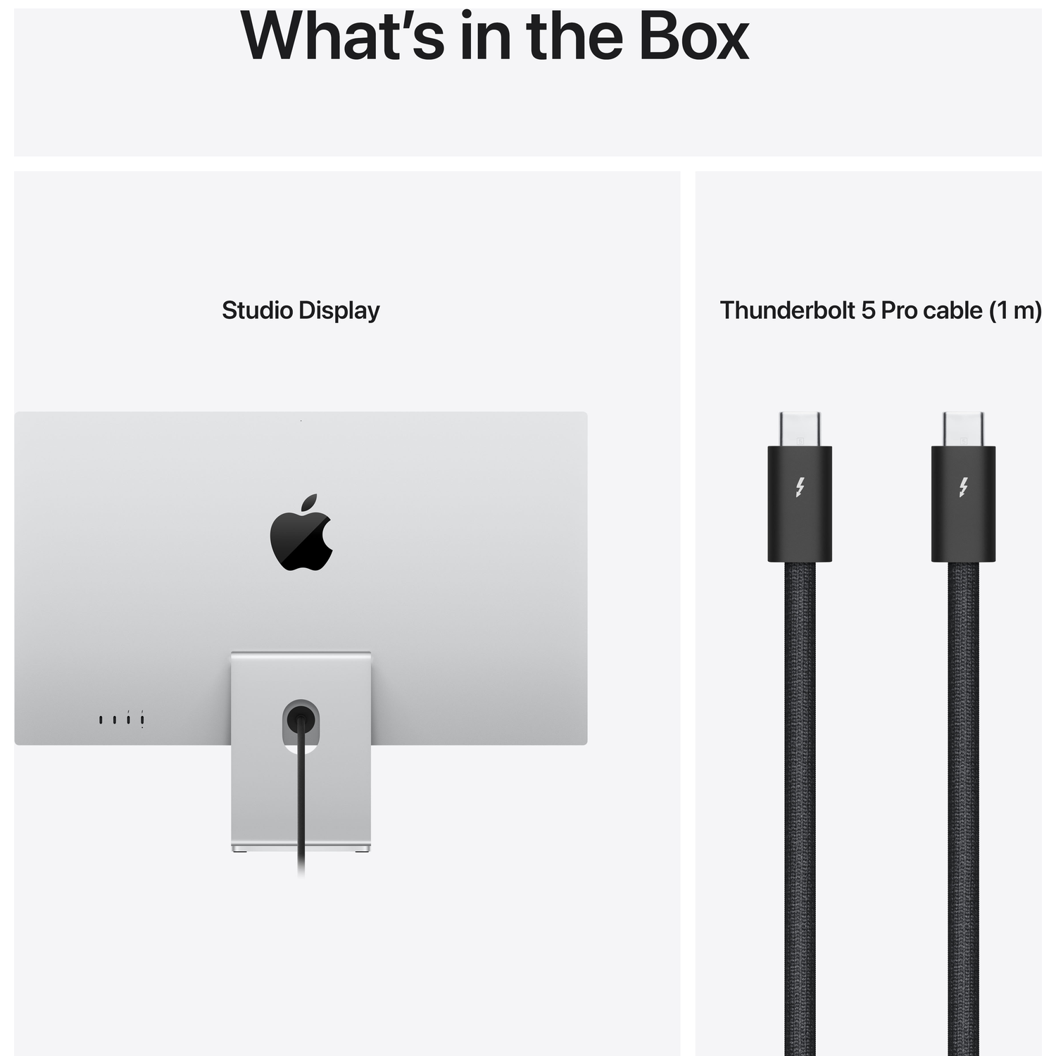 Arrière d'un Apple Studio Display et deux câbles Thunderbolt.
