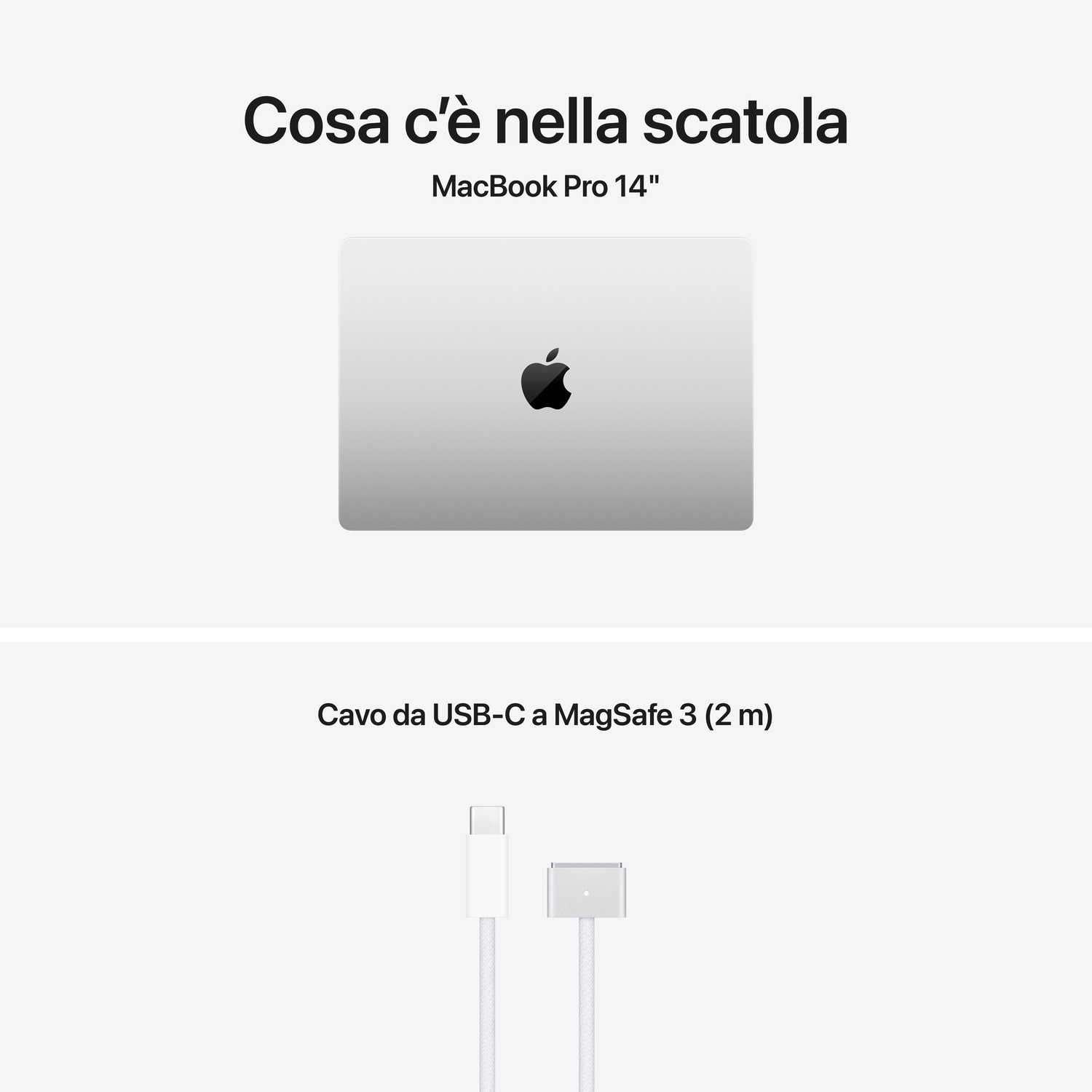 MacBook Pro 14" e cavo da USB-C a MagSafe 3 (2 m).