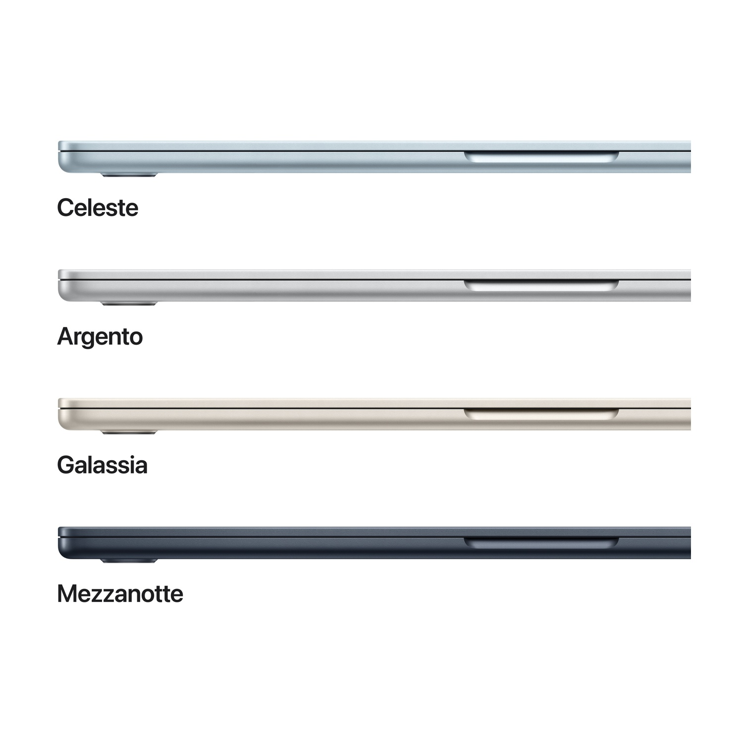 Quattro laptop in diversi colori: azzurro, argento, oro e blu scuro.