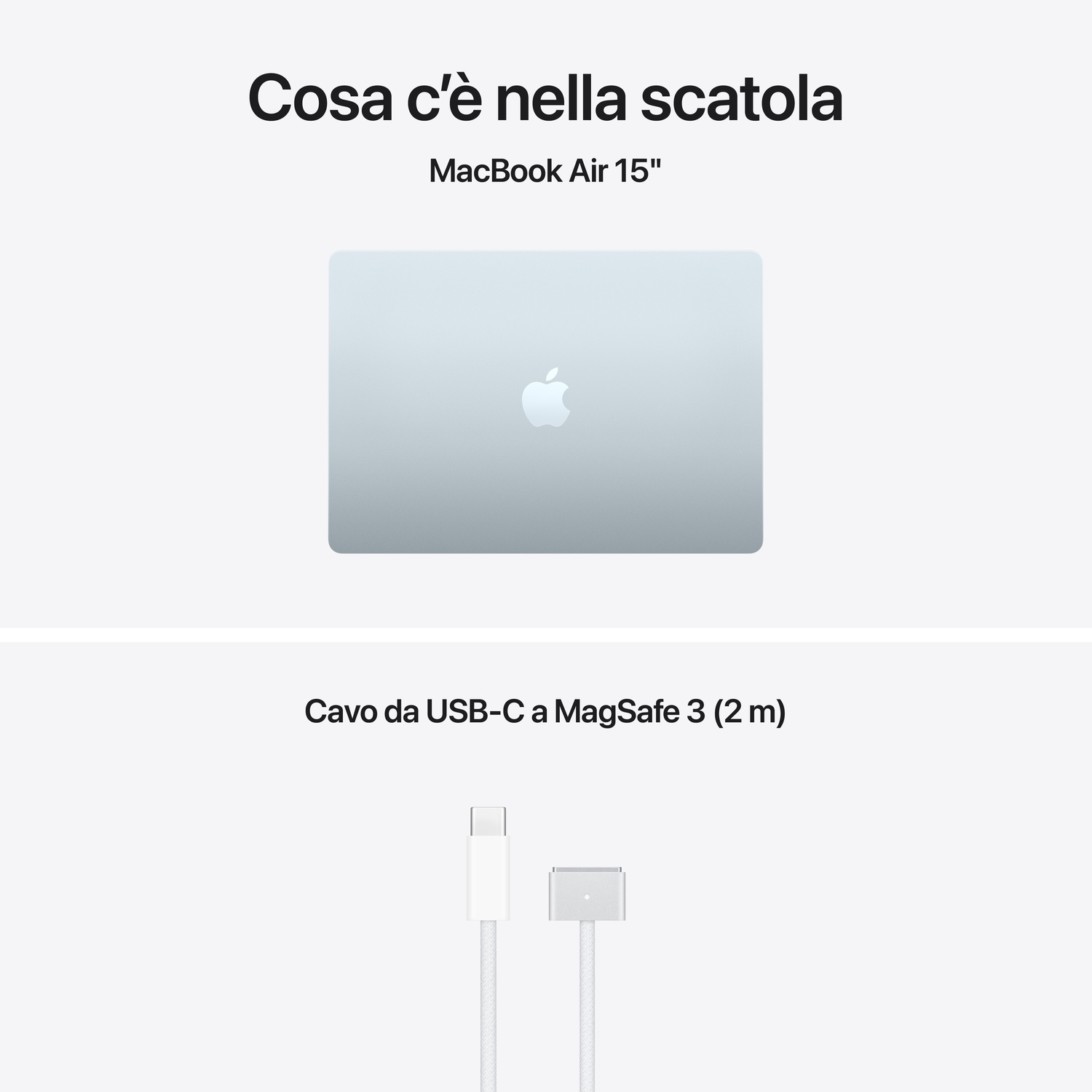 Un MacBook Air 15" e un cavo USB-C a MagSafe 3.