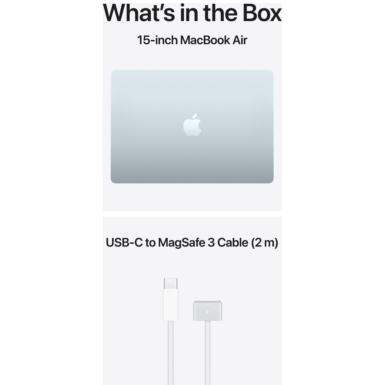 Een 15-inch MacBook Air en een USB-C naar MagSafe 3 kabel.