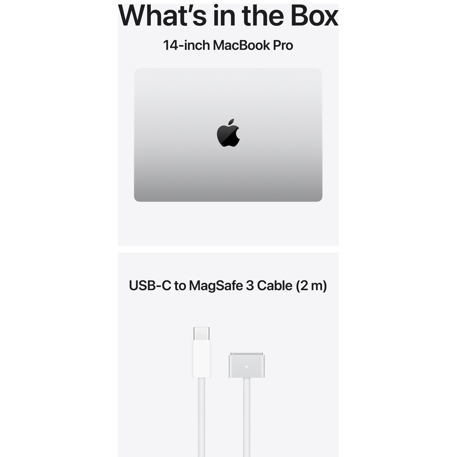 Un MacBook Pro 14 pouces et un câble USB-C vers MagSafe 3.