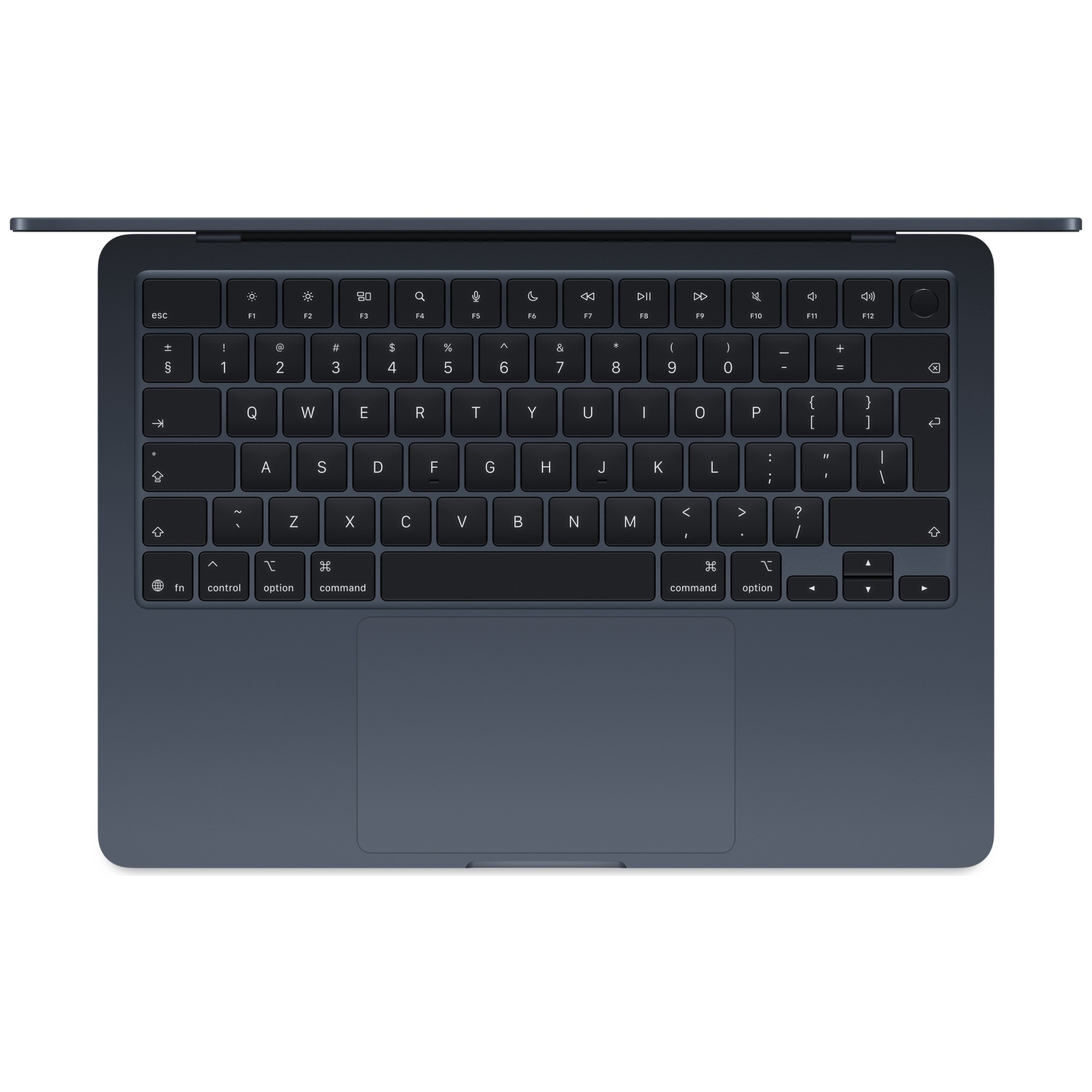 Dark gray laptop keyboard with backlight and a large trackpad.