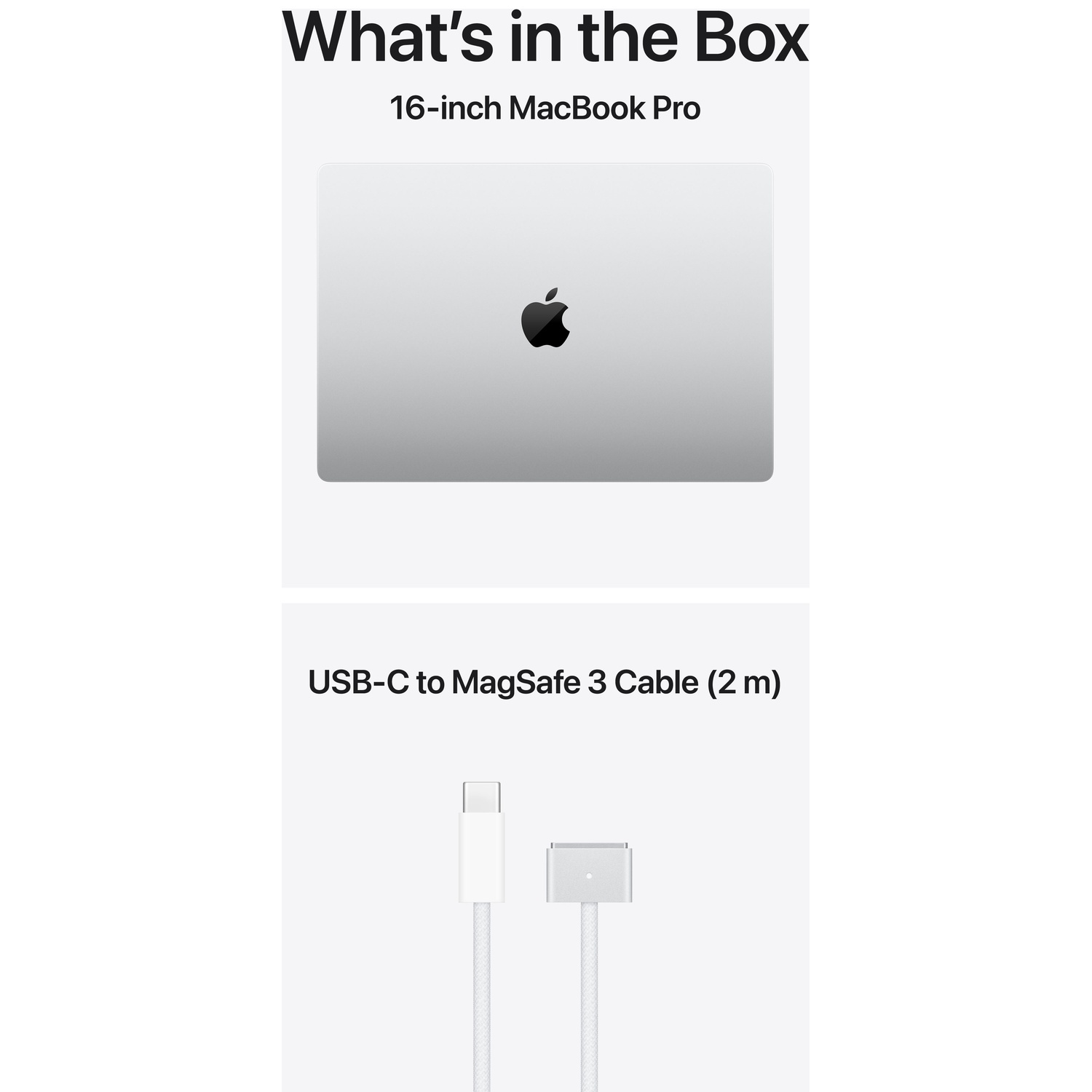 A silver MacBook Pro and a white USB-C to MagSafe 3 Cable.