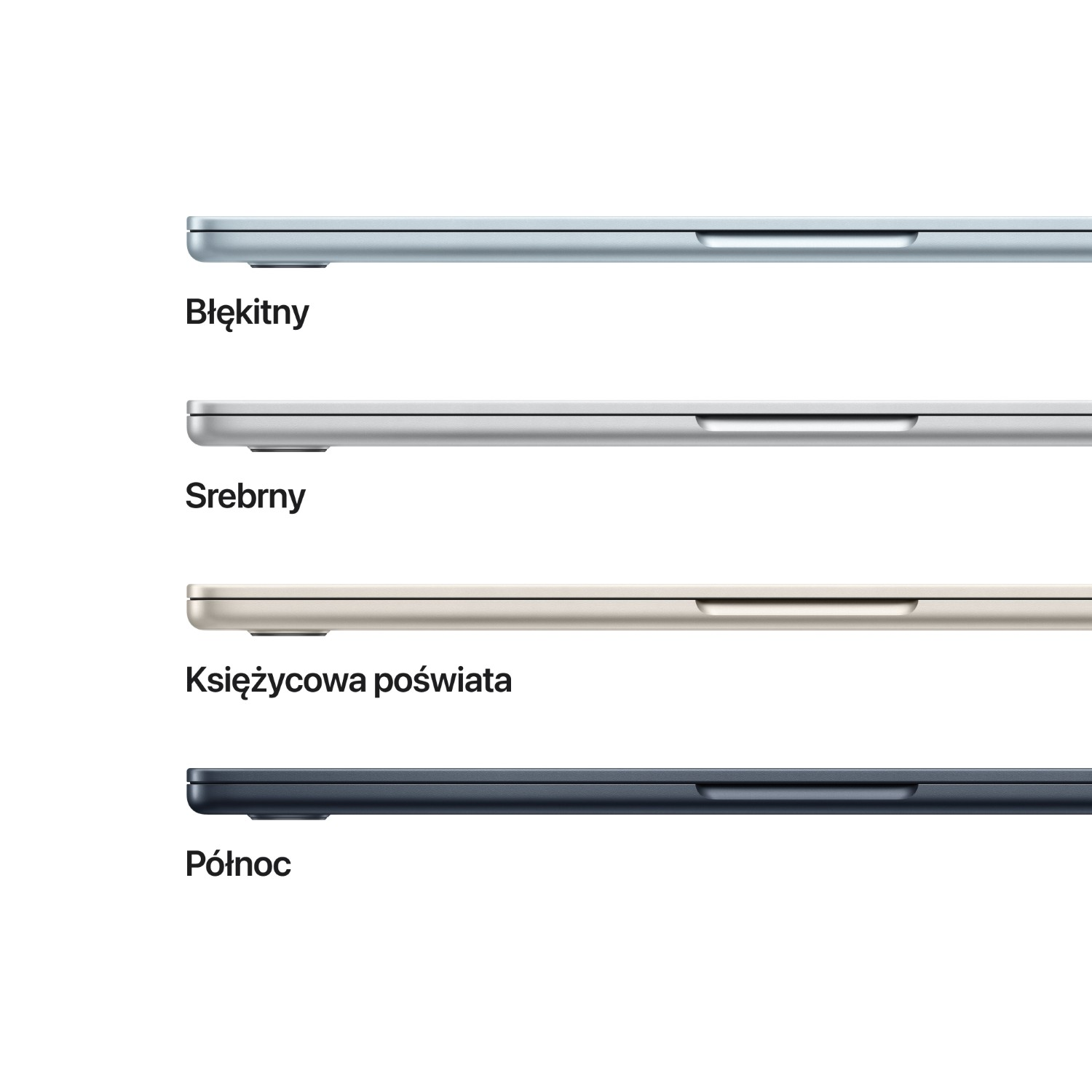Cztery laptopy w kolorach: błękitny, srebrny, złoty, północ.